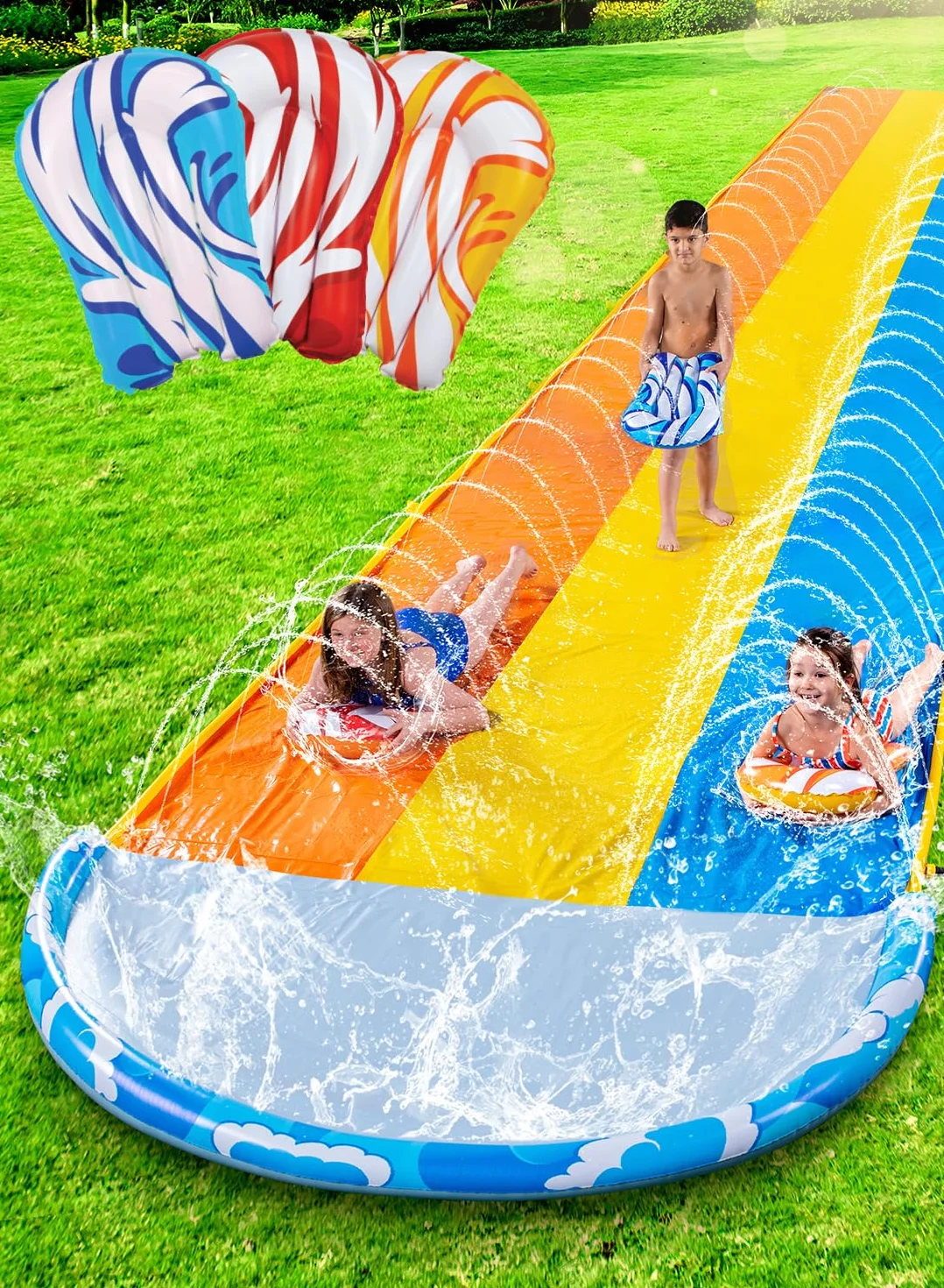 JOYIN Scivolo Triplo 685 cm 3 Tavole Bodyboard Irrigatore per Bambini Adulti
