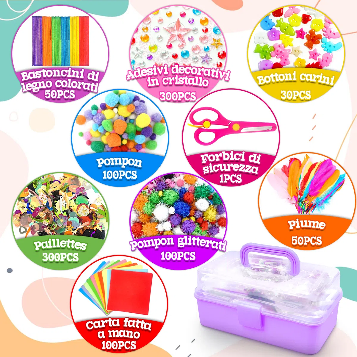 Kit Lavoretti Creativi per Bambini 3000+ Pezzi con Scatola di Archiviazione - Viola
