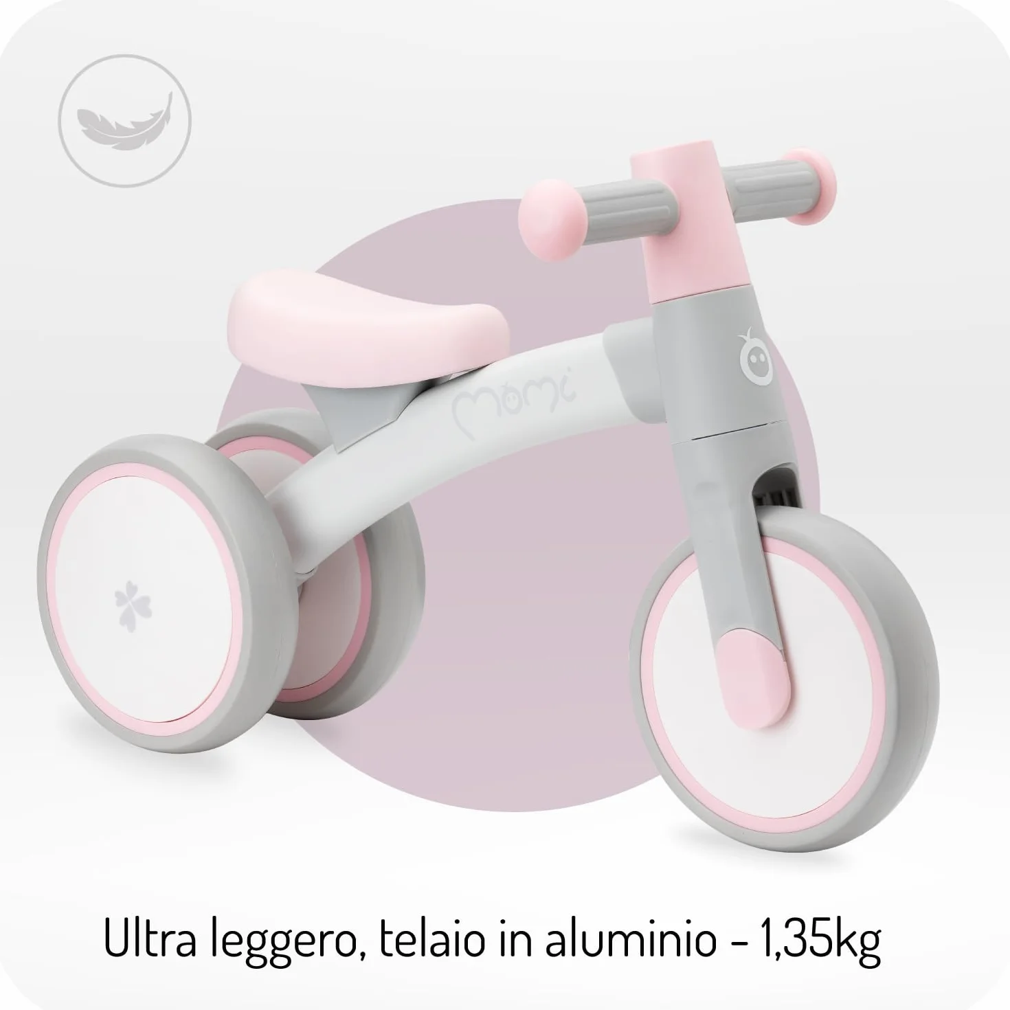 Triciclo senza pedali per bambini MoMi TEDI per bambine e bambini (peso massimo 25 kg), mini bicicletta senza pedali con ruote in plastica resistenti alla foratura, telaio in metallo leggero - 1,2 kg