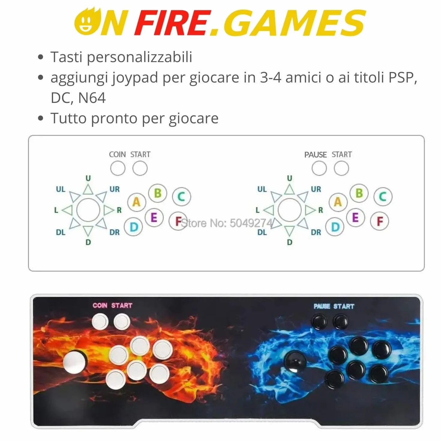 ONFIRE GAMES | PandoraBox E-SPORT | Console Arcade Standalone Con Più di 10000 Titoli Installabili Made in Italy | Tasti Personalizzabili e Controlli Arcade Classici (nero e rosso)