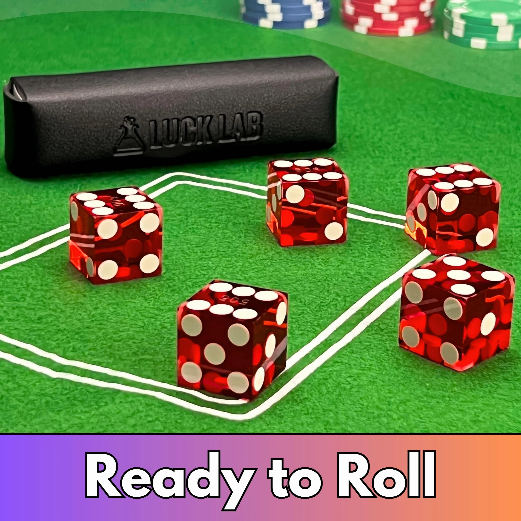 Luck Lab Dadi da casinò di grado AAA da 19 mm, con bordi a rasoio e numeri di serie abbinati, set da 5 e custodia in pelle, colore: rosso