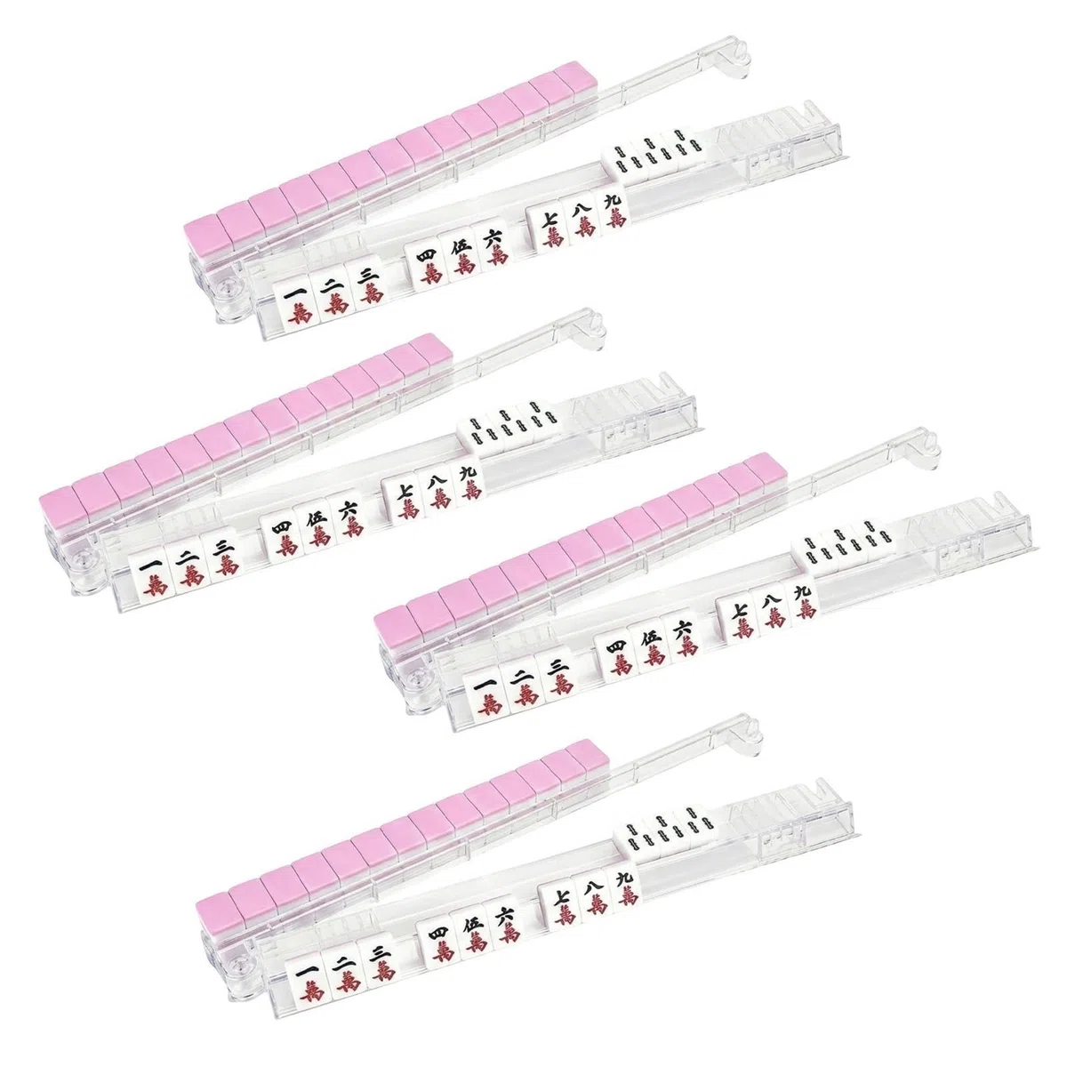 Generico Portable Mahjong Tile Rack Set - 4 Piece Transparent Racks with Pusher for Adults Beginners
