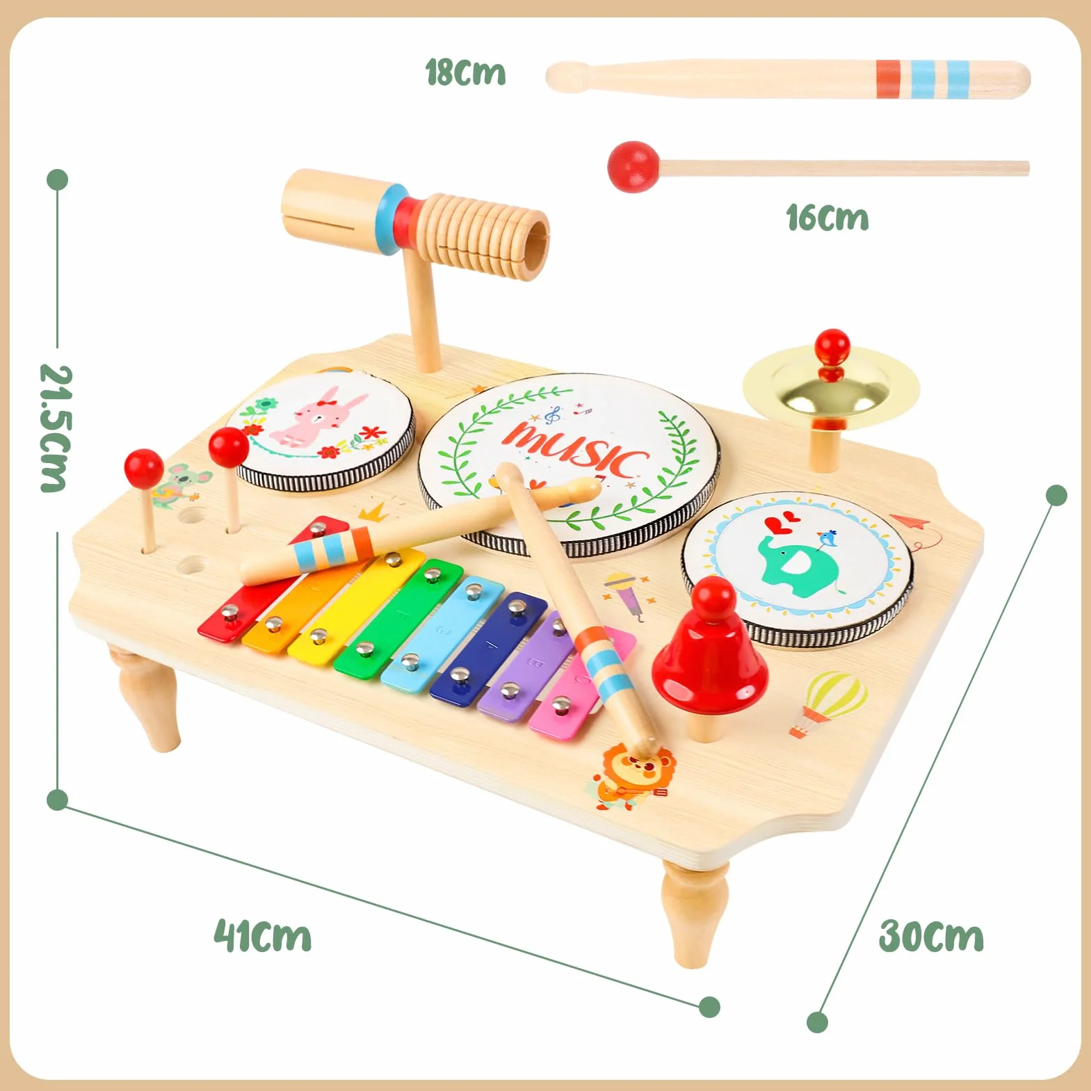 LZDMY Giochi Montessori per Bambini 1-3 Anni, Batteria Musicale per Bambini 1-5 Anni, 11 in 1 Tamburo Bambino Xilofono, Giocattoli Musicali in Legno, Regalo per Bambina per Compleanno, Natale, Pasqua