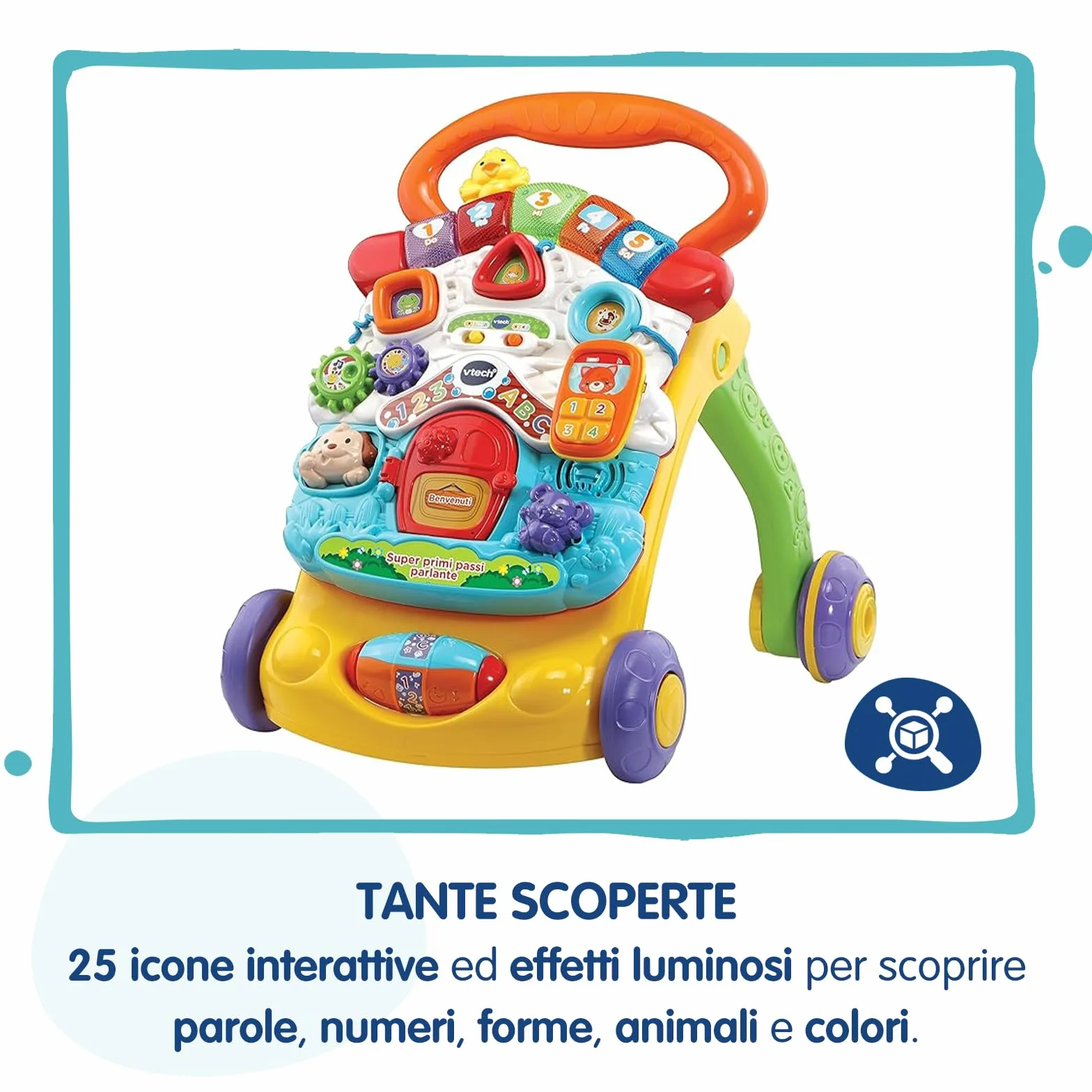 VTech Super Primi Passi Parlante 2 in 1 - Arancione, Primi Passi per Bambini con Sensore di Movimento e Sistema Frenante, Maniglia, Gioco Bambino con Animali e Numeri, Batterie Incluse, 9-36 Mesi