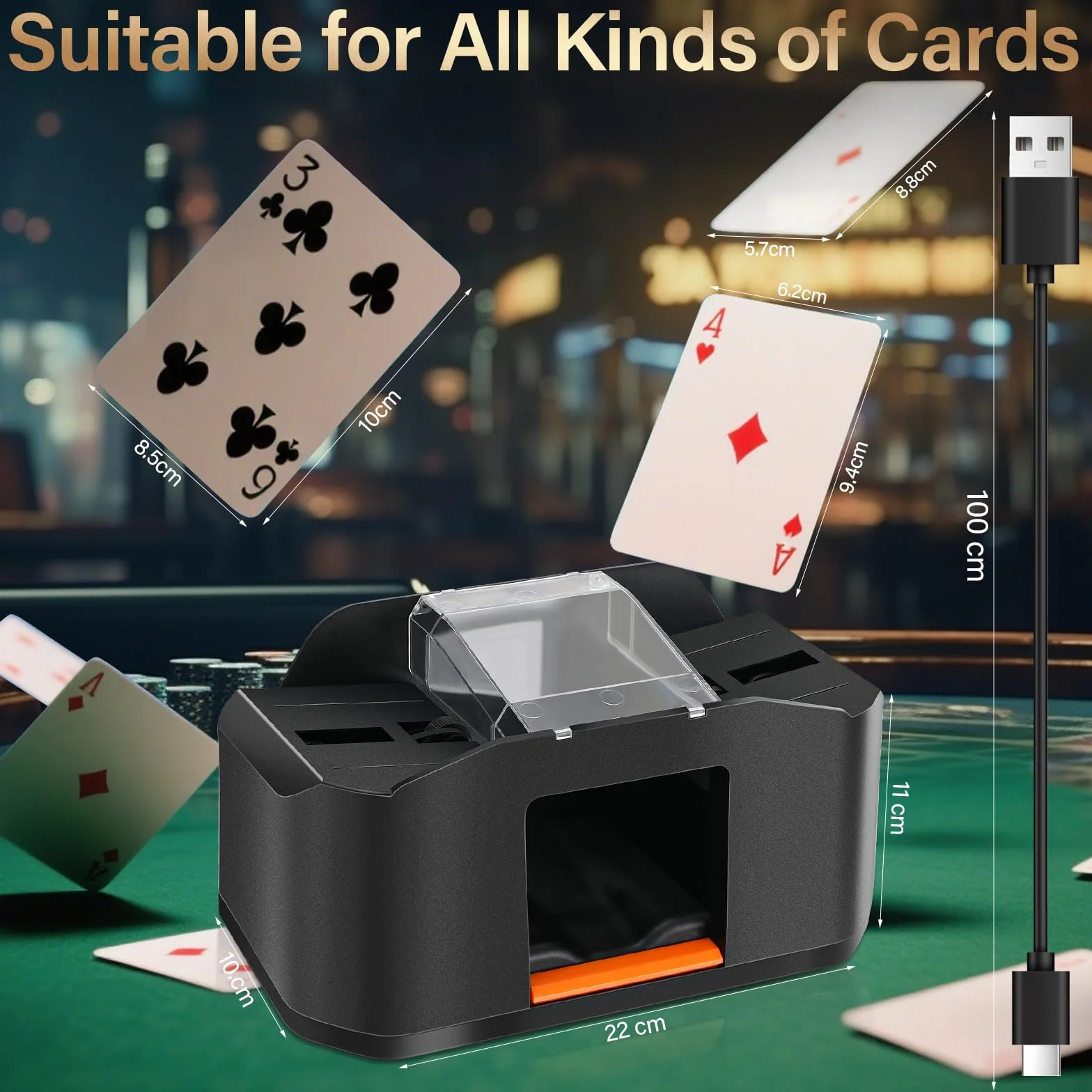 Kasanni Mischia Carte Automatico, Mescolatore Carte da Gioco per 1-2 Mazzi, Miscelatore per Carte Ricaricabile, Distributore Carte da Gioco, Miscelatore a Basso Rumore per Poker, Uno, Skip Bo