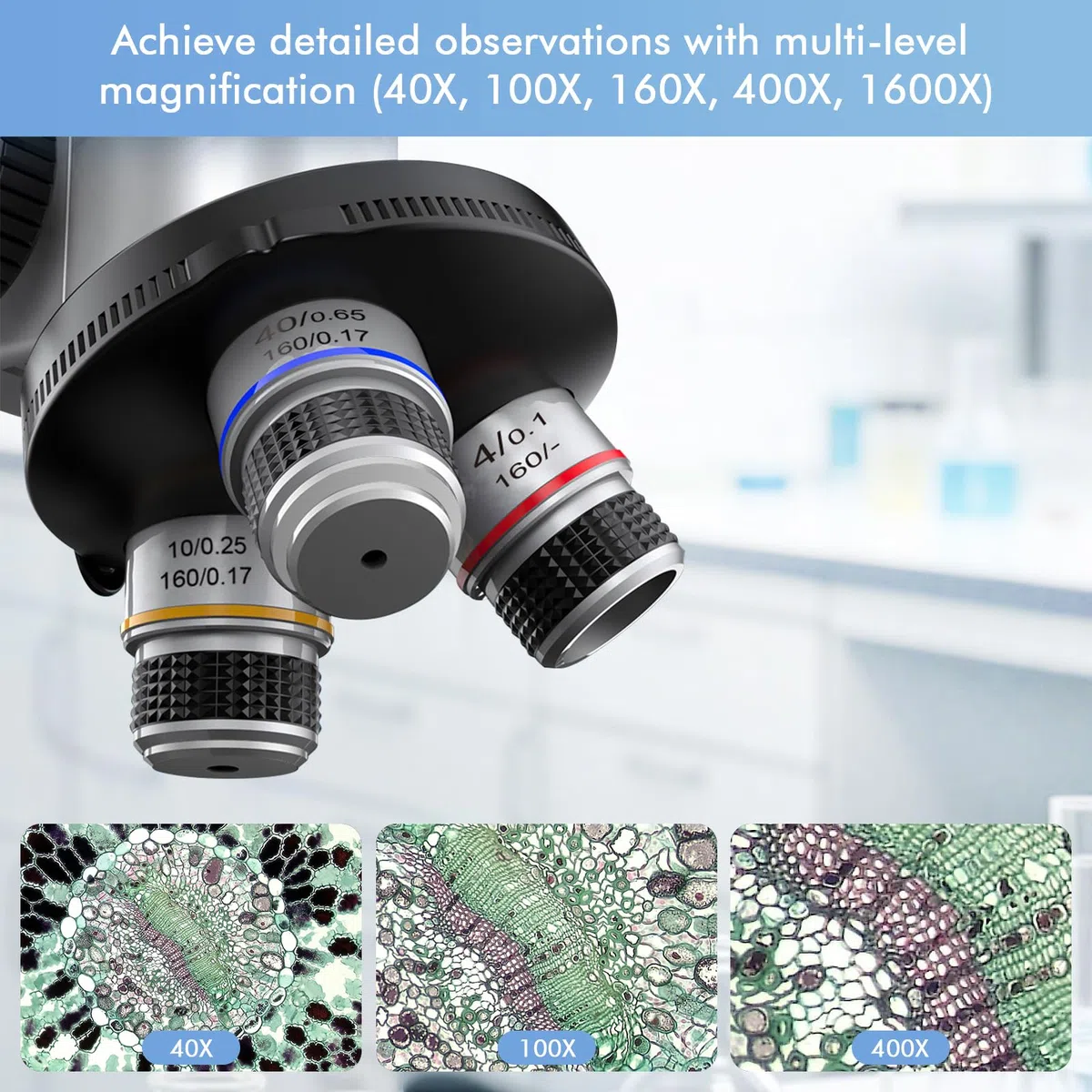 Microscopio binoculare per adulti e bambini, ingrandimento 40X-1600X con doppia illuminazione a LED, microscopio educativo biologico con kit di avviamento completo con 25+ accessori