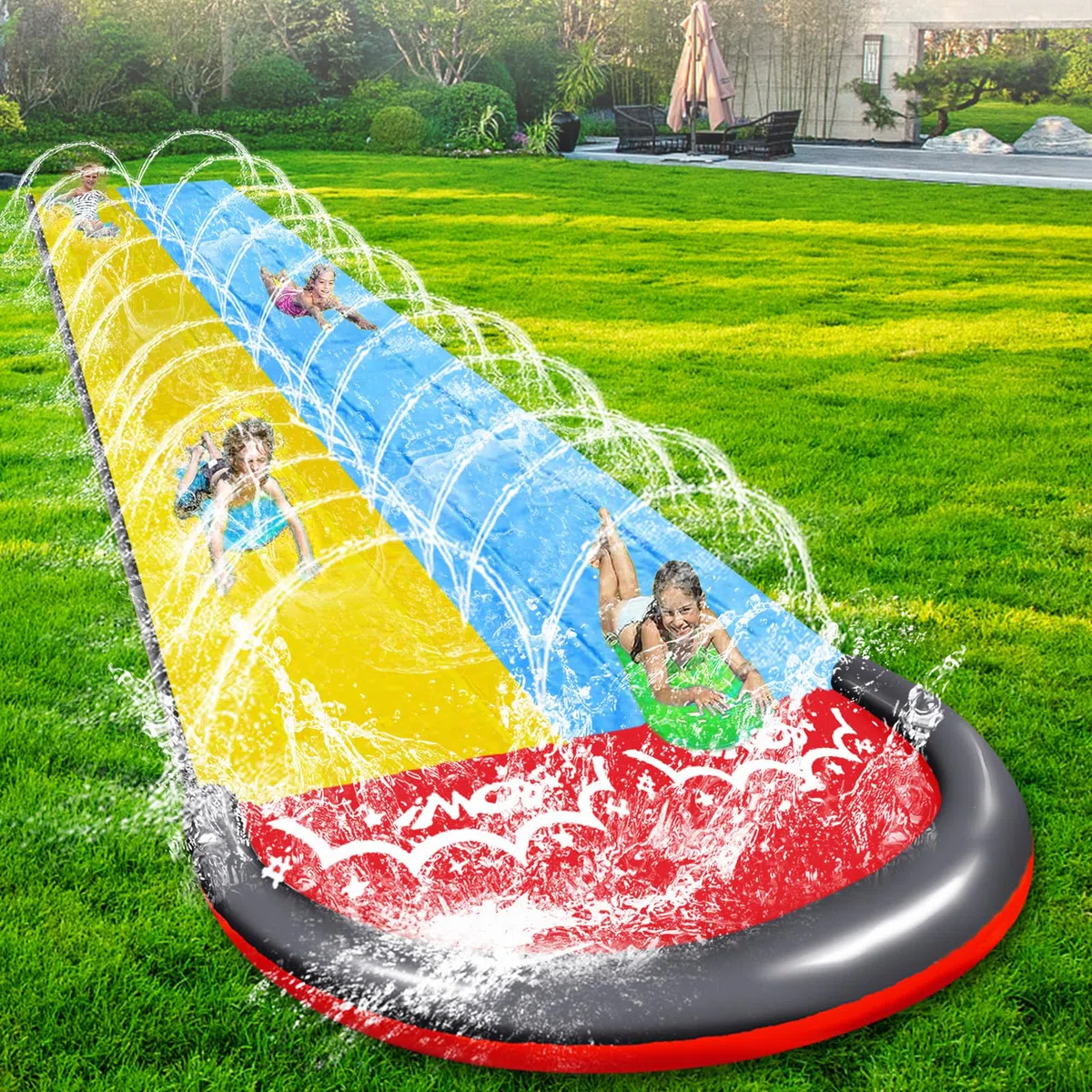 Scivolo Ad Acqua Doppio 480 cm con 2 Bodyboards per Piscina Fuori Terra Bambini Adulti