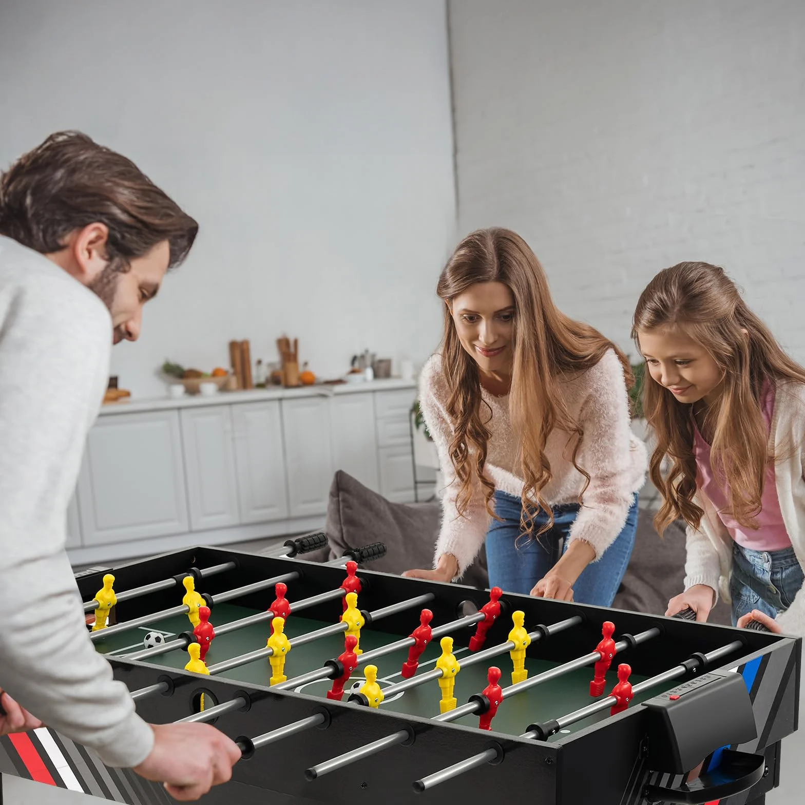 COSTWAY 4 in 1 Tavolo Multigioco, Calcio Balilla/Tavolo da Biliardo/Ping Pong/Air Hockey, Calcetto Multigioco Impilabile per Casa Feste Bar, 125x97x83 cm