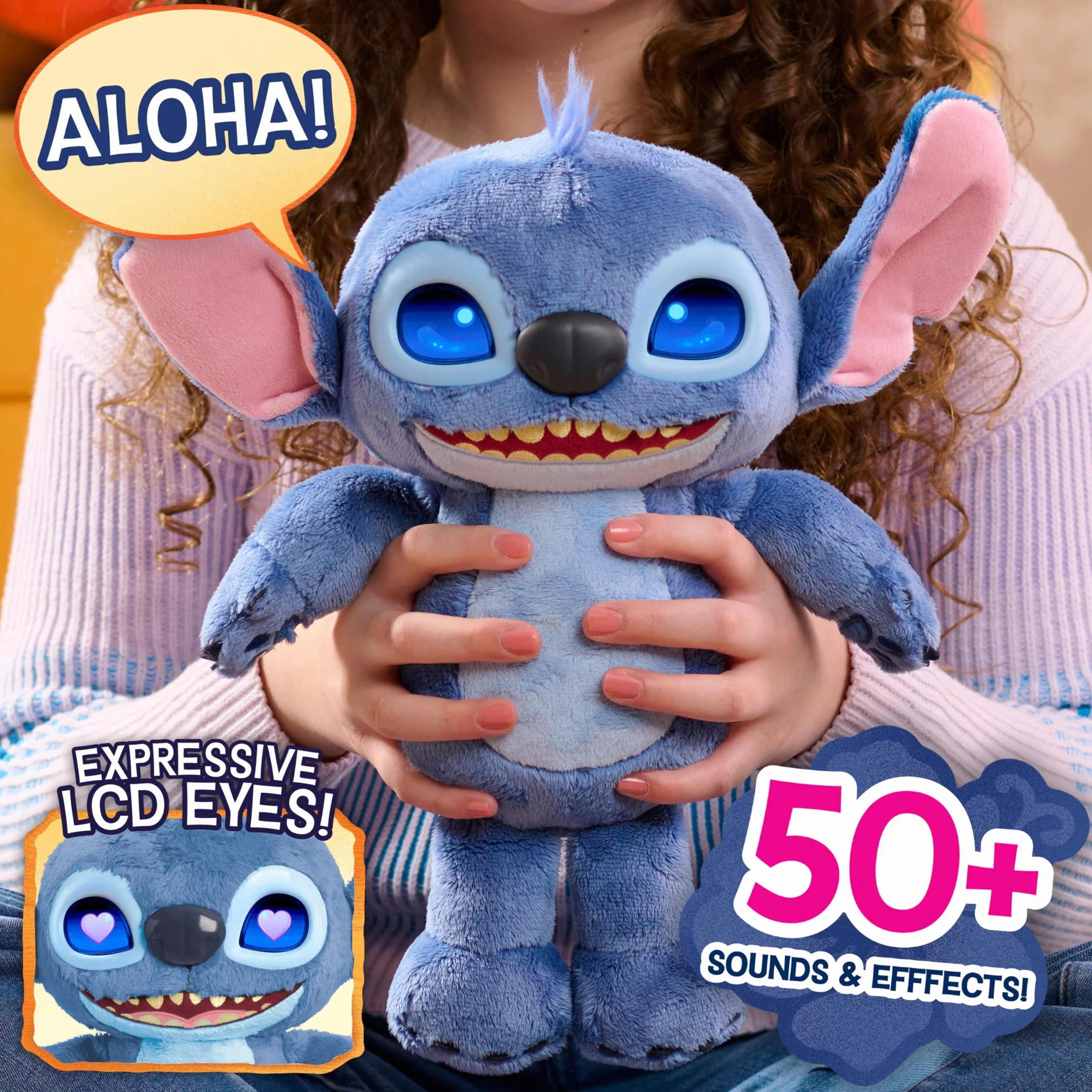 Disney Stitch Many Moods Peluche Interattivo 34,3 cm 50+ Suoni Frasi Schermo LCD Espressivo Giocattolo Bambini 3+