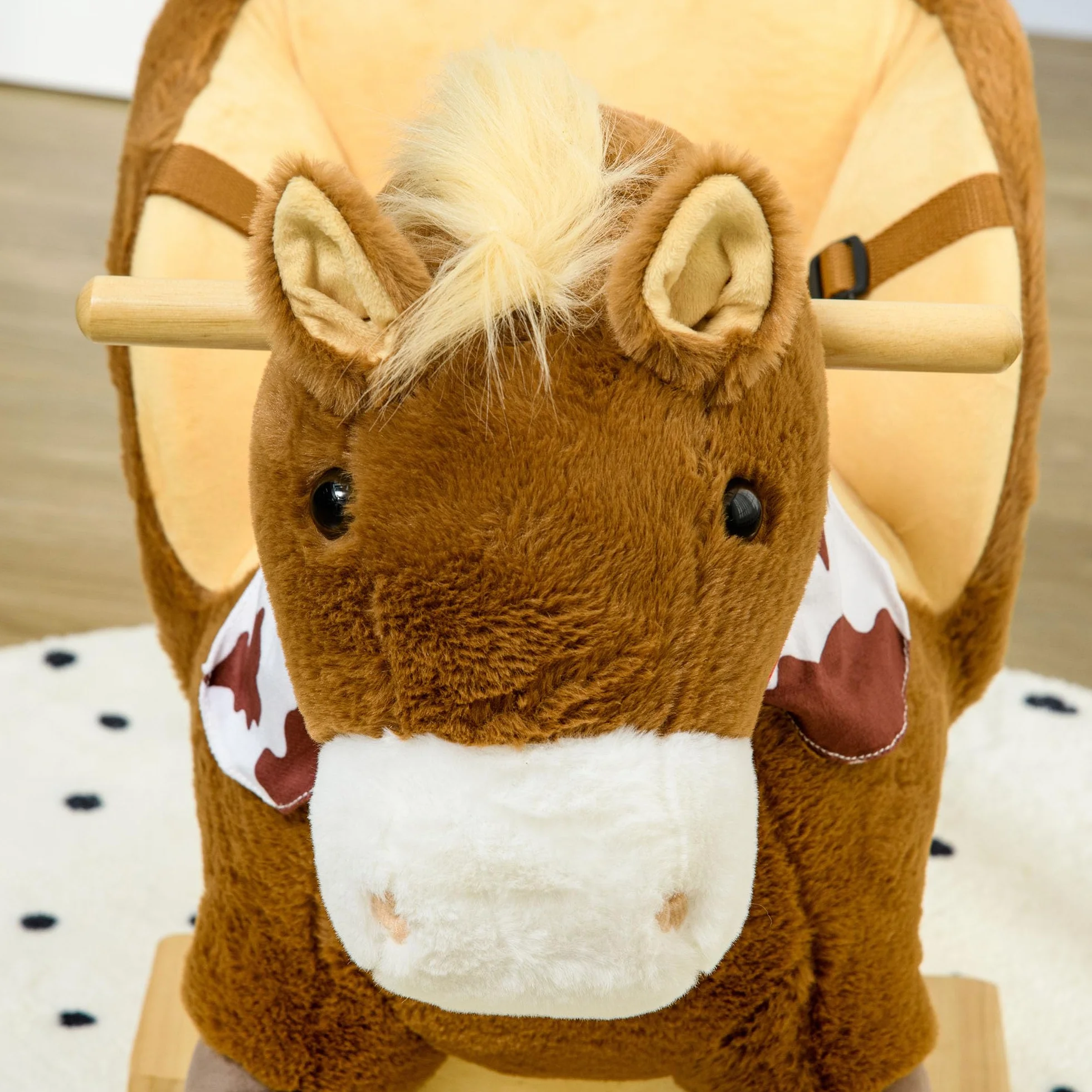HOMCOM Cavallo a Dondolo per Bambini da 18-36 Mesi, Cavalluccio a Dondolo per Bambini Cavalcabile con Suoni Realistici, 60x33x50 cm, Marrone