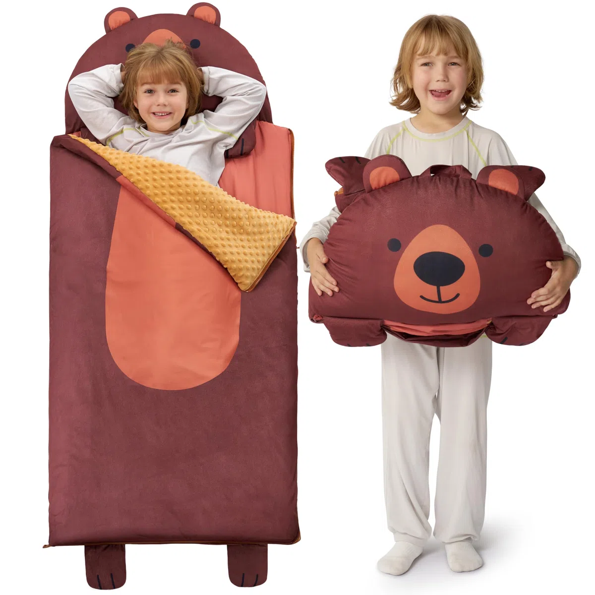 JOIEDOMISacco nanna a forma di orso, 152 x 68 cm, con cerniera, cuscino e coperta, Per bambini dai 3 anni in su, Per bambini e bambine in età prescolare