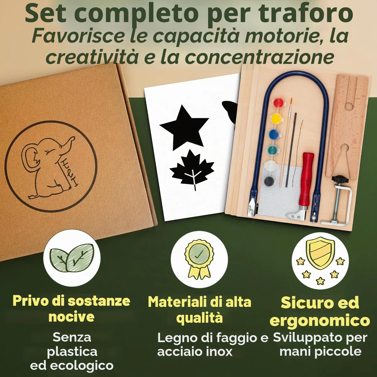 Eli® Sega da figura per bambini - Set completo per seghe figurative inclusi modelli creativi - Lastre figurative - Colori - Pennello - Carta abrasiva - Legno - Idea regalo per ragazzi e ragazze