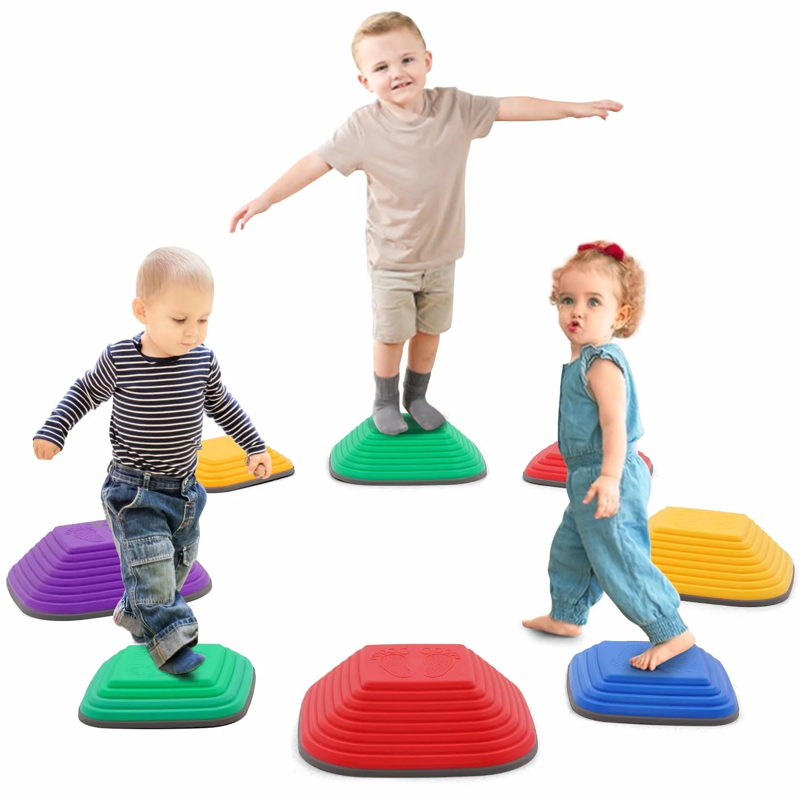 Pietre di Bilanciamento Bambini 8PCS Stepping Stones Psicomotricità Equilibrio Impilabili Antiscivolo Percorsi Ostacoli Interni Esterni