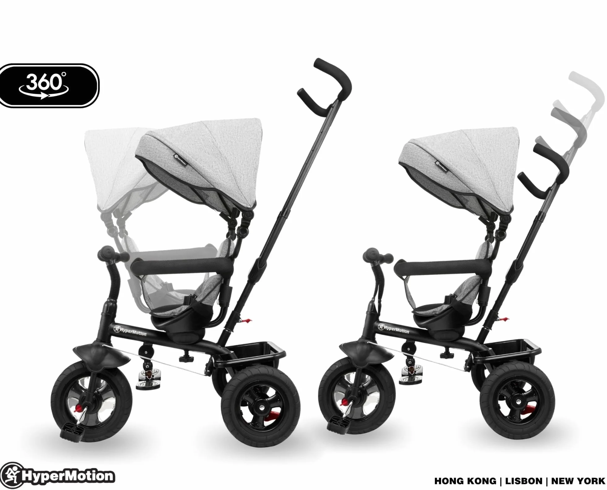 HyperMotion Triciclo Pieghevole per Bambini 1-4 Anni con Manubrio per Genitori - Bicicletta Evolutiva fino a 20kg - Monopattino Bambino Regolabile con Struttura Ergonomica, Grigio
