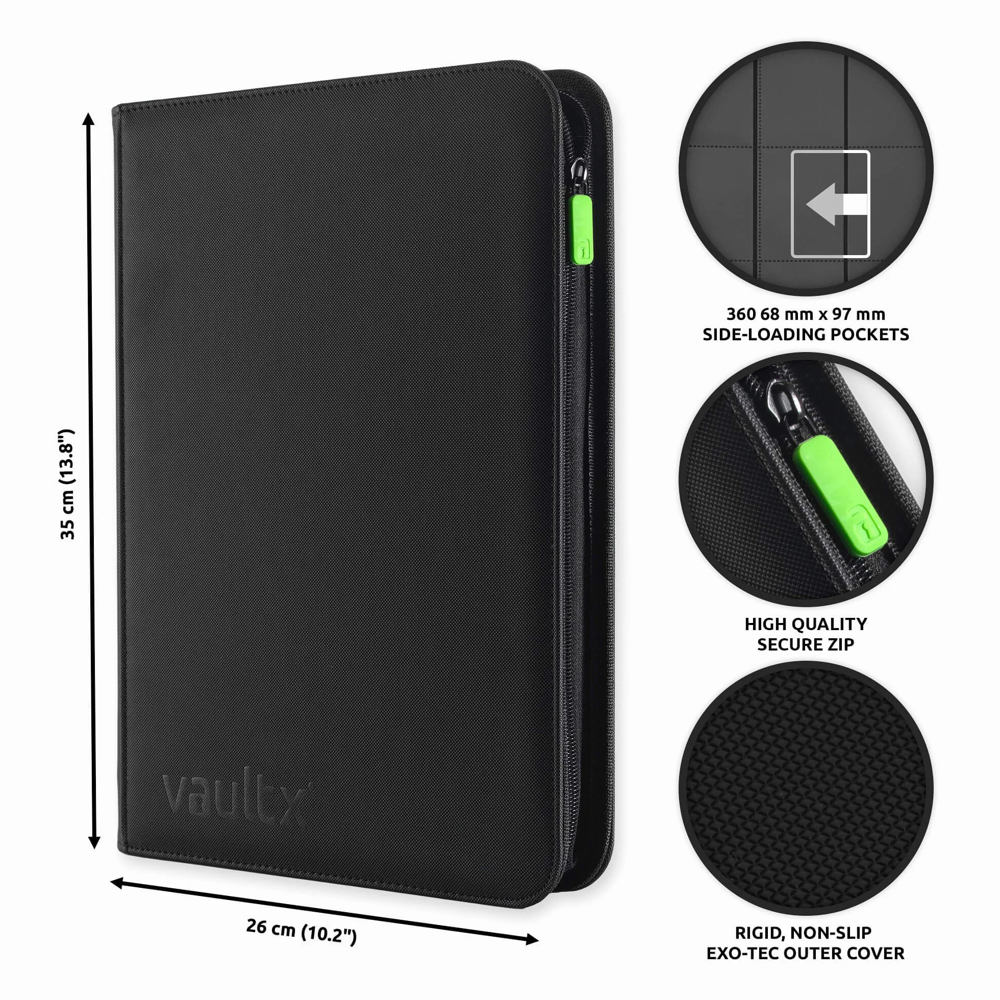 Vault X Raccoglitore per Carte da Collezione a 9 Tasche con Cerniera, 360 Carte, Materiale Exo-Tec per Album, 20 Pagine a Caricamento Laterale, TCG (Nero)