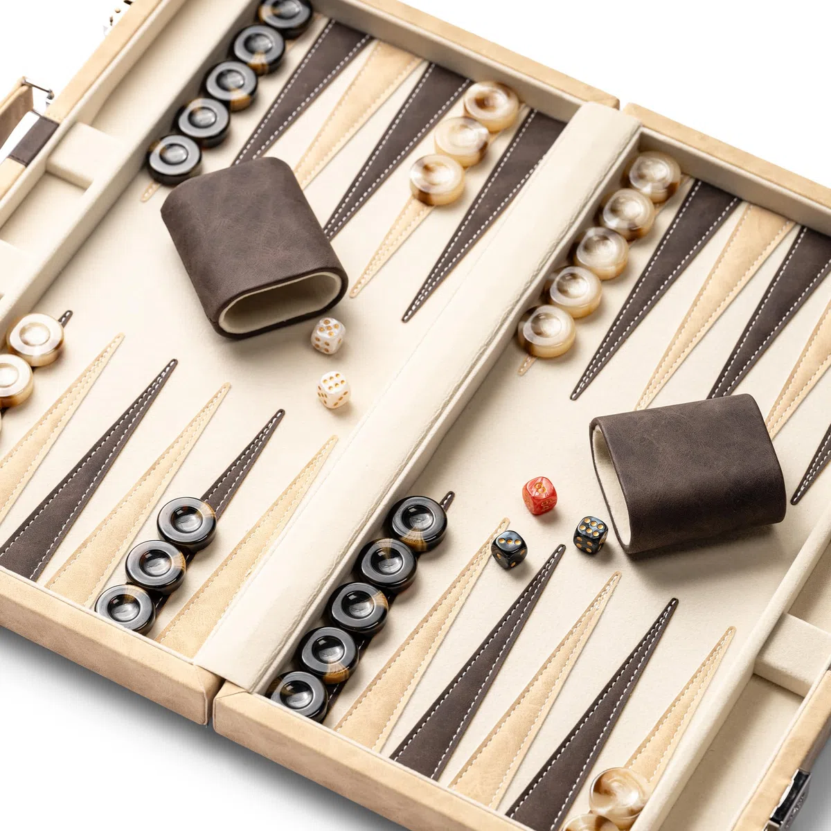 15inch Backgammon Sets for Adults, Classic Board Game with Folding Leather Backgammon Case, Faux Leather Exterior and Velvet Interior, Portable Travel Game Set (Brown)