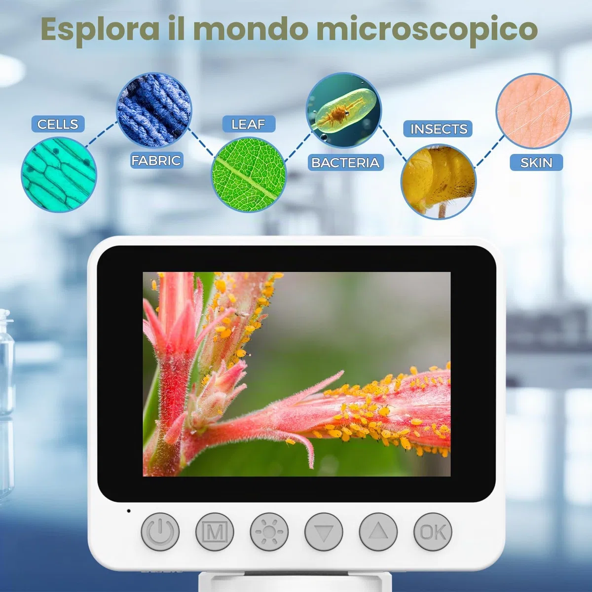 USCAMEL 1000X Microscopio Digitale per Bambini - Schermo 4K 3.5", Elettronico Ricaricabile con Kit di Vetrini - Educativo ingrandimento per monete, piante, insetti, apprendimento scientifico