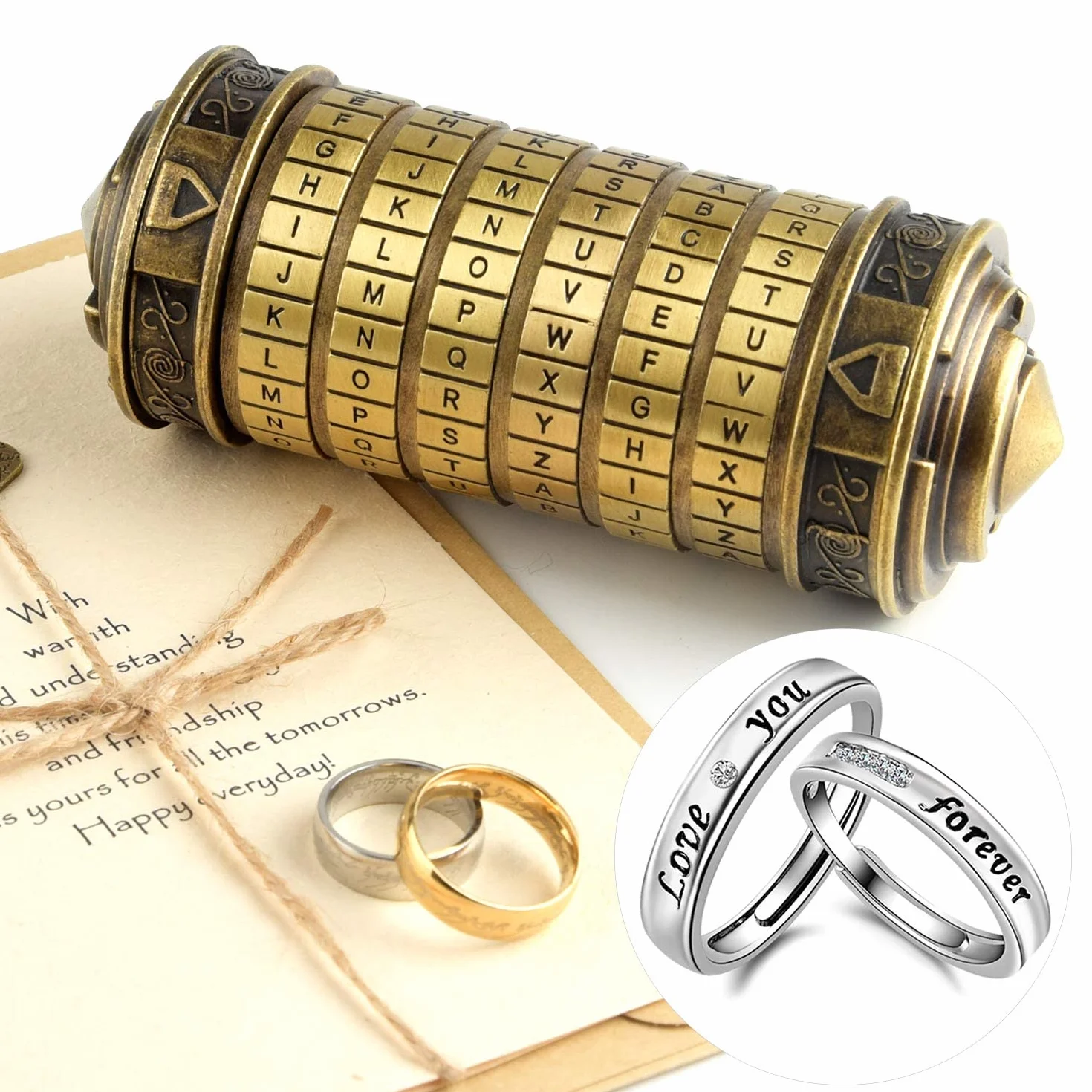 TUPARKA 5 pz Da Vinci Codice Mini Cryptex San Valentino Interessante Creativo Regali di Compleanno Romantici per Lei (Bronzo)