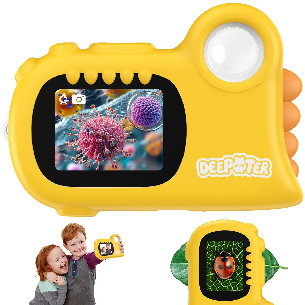 2 in 1 Microscopio Bambini, Deepoter 1000X Microscopio Digitale, Microscopios Portatile con 8 LED Regolabili, Adatto come Regalo di Natale, Compleanno o Capodannodai 3 Aagli 12 Anni, Giallo