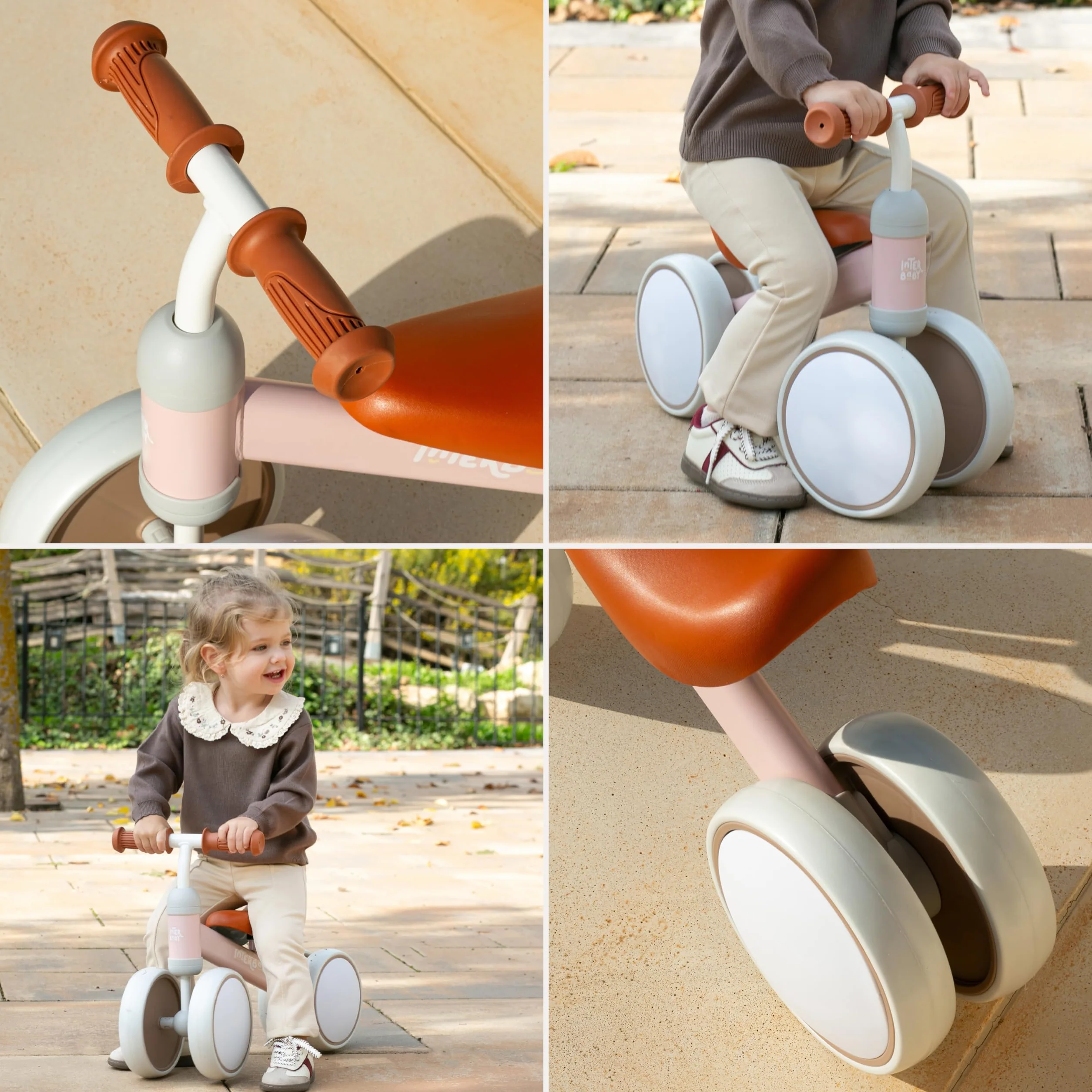 Interbaby | Bicicletta senza Pedali Bambino 1-3 Anni - Bici senza Pedali per Bambini 12-36 Mesi, Primi Passi Bambino Sicuro 4 Ruote, Prima Bici Bimbo 1-2 Anni, Regalo Bambino 1 Anno (Rosa)