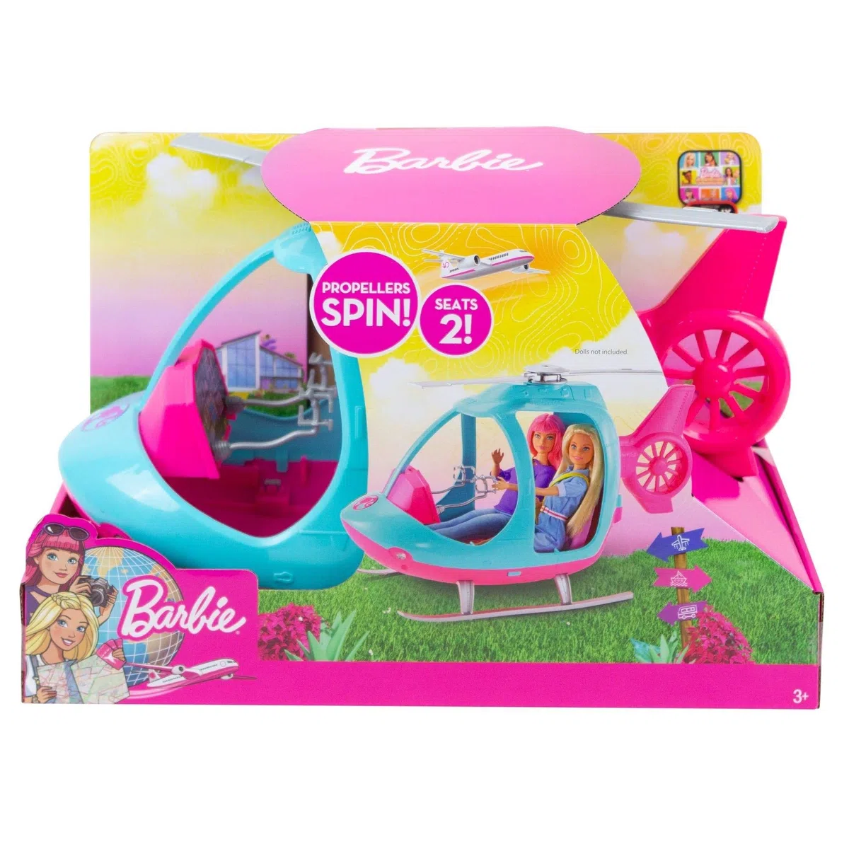 Barbie L'Elicottero per Bambole Rosa e Azzurro con Elica Che Gira Giocattolo 3+ Anni FWY29
