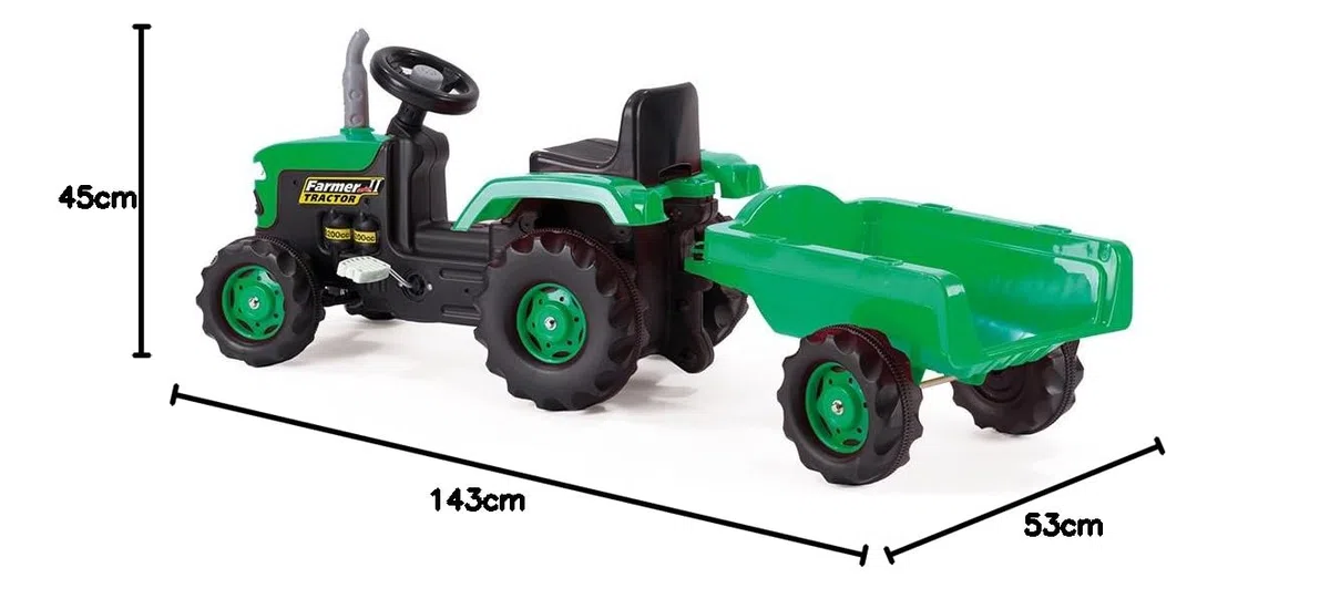 Dolu Oyuncak 8053 Trattore con Pedale Ride On Con Rimorchio, Verde