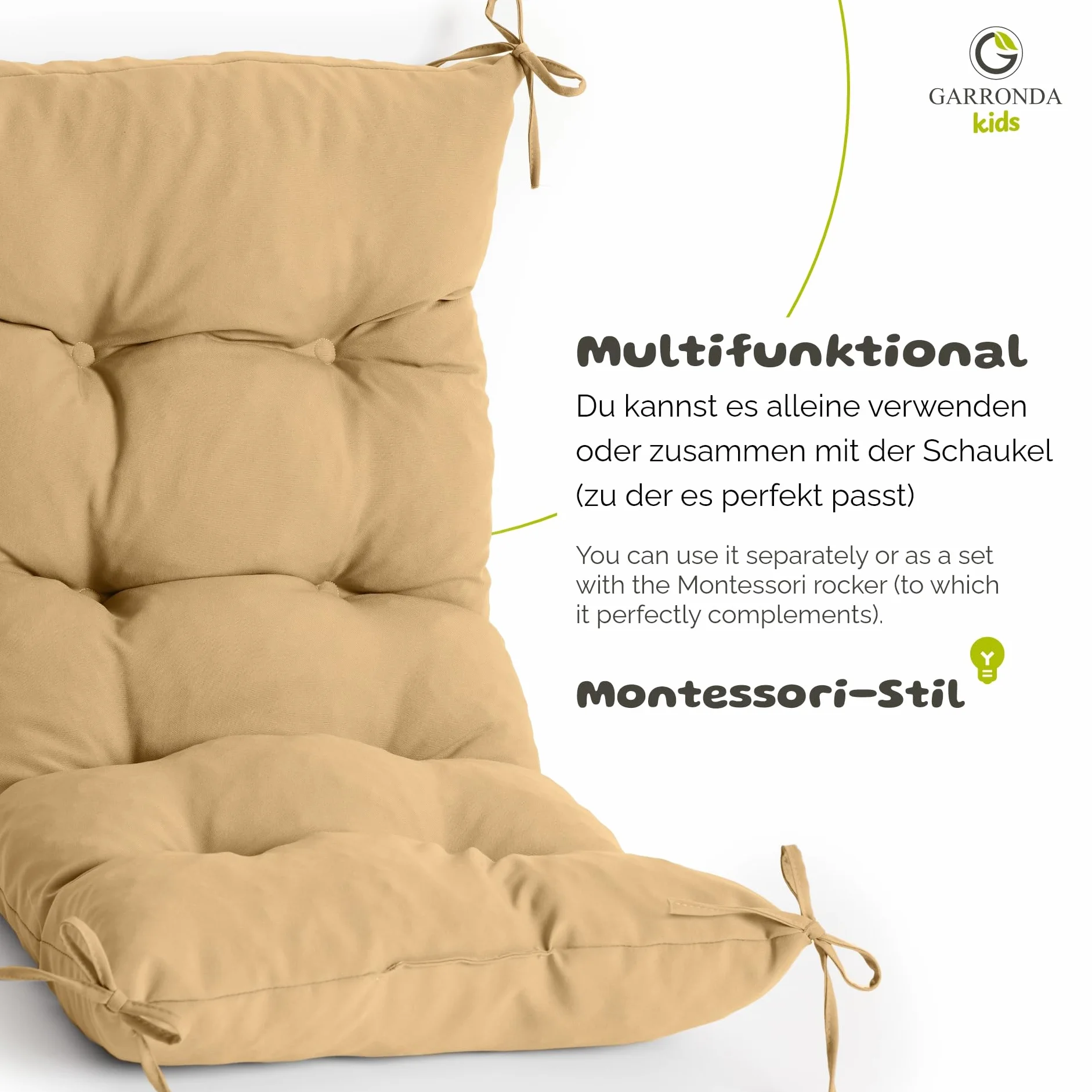 Garronda Cuscino per arco da arrampicata Giocattolo Montessori per bambini da 1 anno GD-0063 (Beige cuscino)
