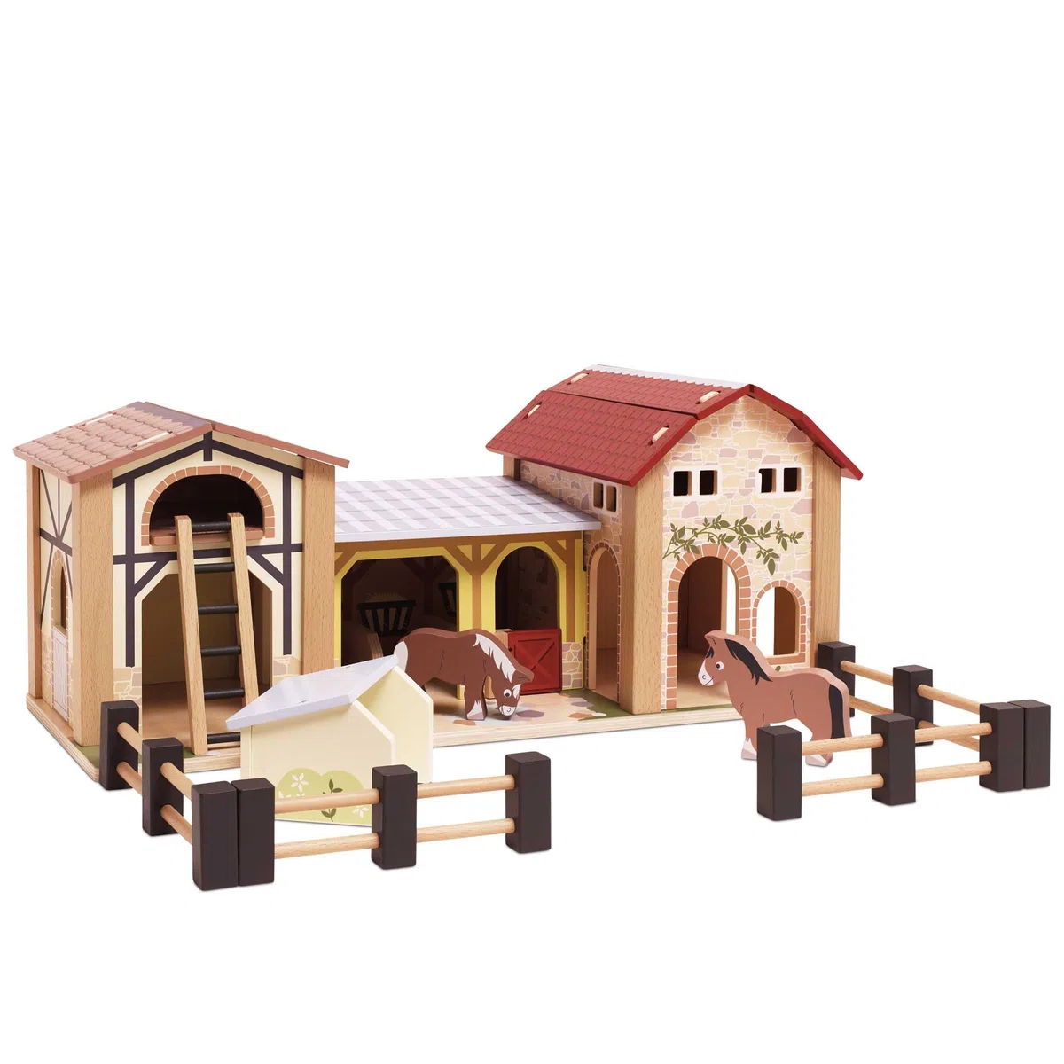 Le Toy Van - TV410 - Gioco educativo Fattoria degli Animali in Legno con Tetto Rimovibile, 3 Anni, Montessori, 58 x 52 x 24 cm, Grande stalla con fienile e porcile, con recinzioni mobili