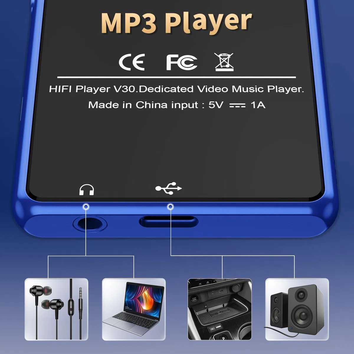 Lettore MP3 per bambini 80 GB Bluetooth HiFi radio FM registratore vocale