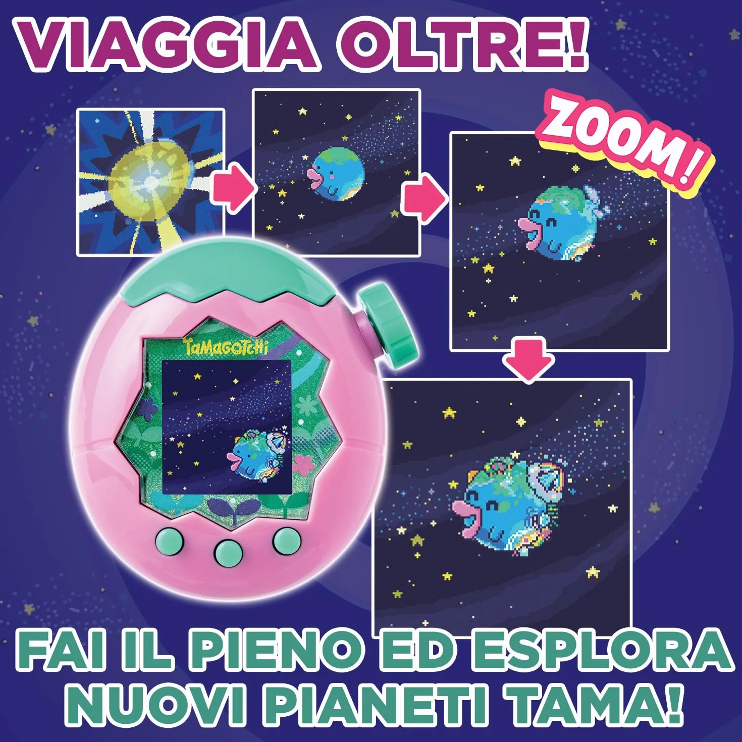 TAMAGOTCHI Bandai Paradise Acqua - Animale Virtuale da accudire Giocattolo Interattivo in italiano, rotella di zoom - Modello Acqua Blu - Giocattolo per Bambini dai 6 anni in su - 43422