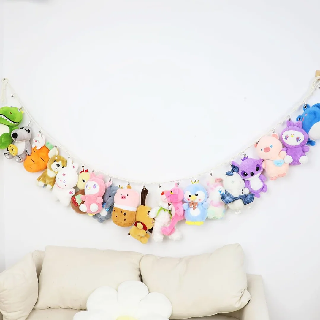 2M Porta Peluche da Appendere, Supporto per Animali di Peluche da Appendere, Porta Peluches Salvaspazio, Con 20 Clip in Metallo per la cameretta dei bambini