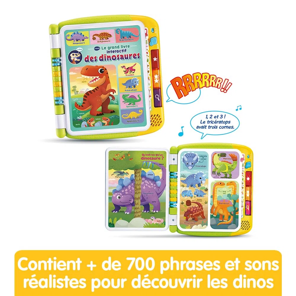 VTech - Il Grande Libro Interattivo dei Dinosauri, Imager Sonore, Touch Book Bambino, Dinosauro Giocattolo Educativo, 14 Pagine Illustrate e Interattive, Regalo Bambino Da 3 Anni - Contenuto in