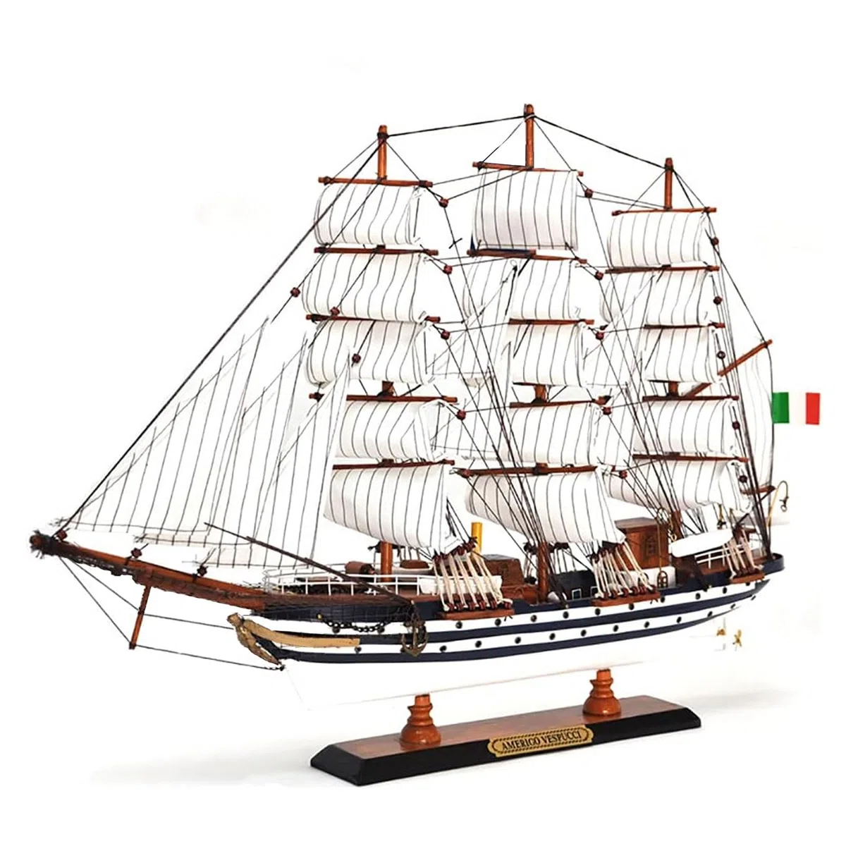 YLME Modellino Di Nave in Legno 65 cm Modello Di Barca A Vela in Legno Massello Amerigo Vespucci Ornamenti Nautici in Legno Completamente Assemblati Collezione Per La Decorazione Della Casa