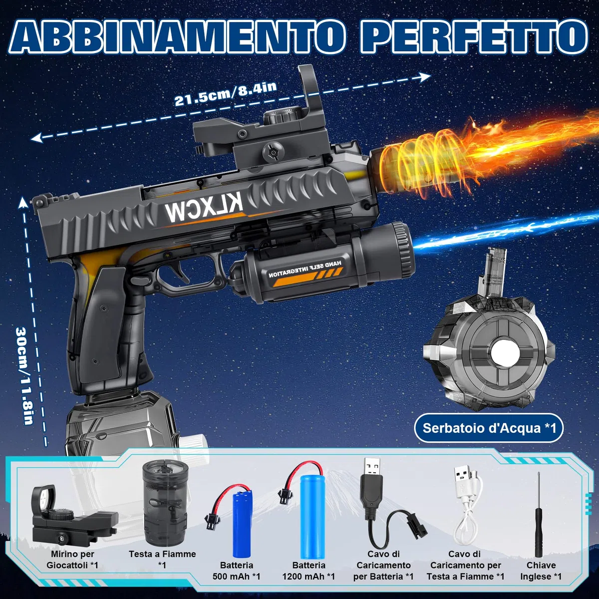 IEEILULU Pistola ad Acqua Elettrica, Electric Water Gun con Luce, Fucile ad Acqua Elettrico da 750 mL, Ideale per I Giochi di Tiro con Le Pistole ad Acqua (Nero-1)