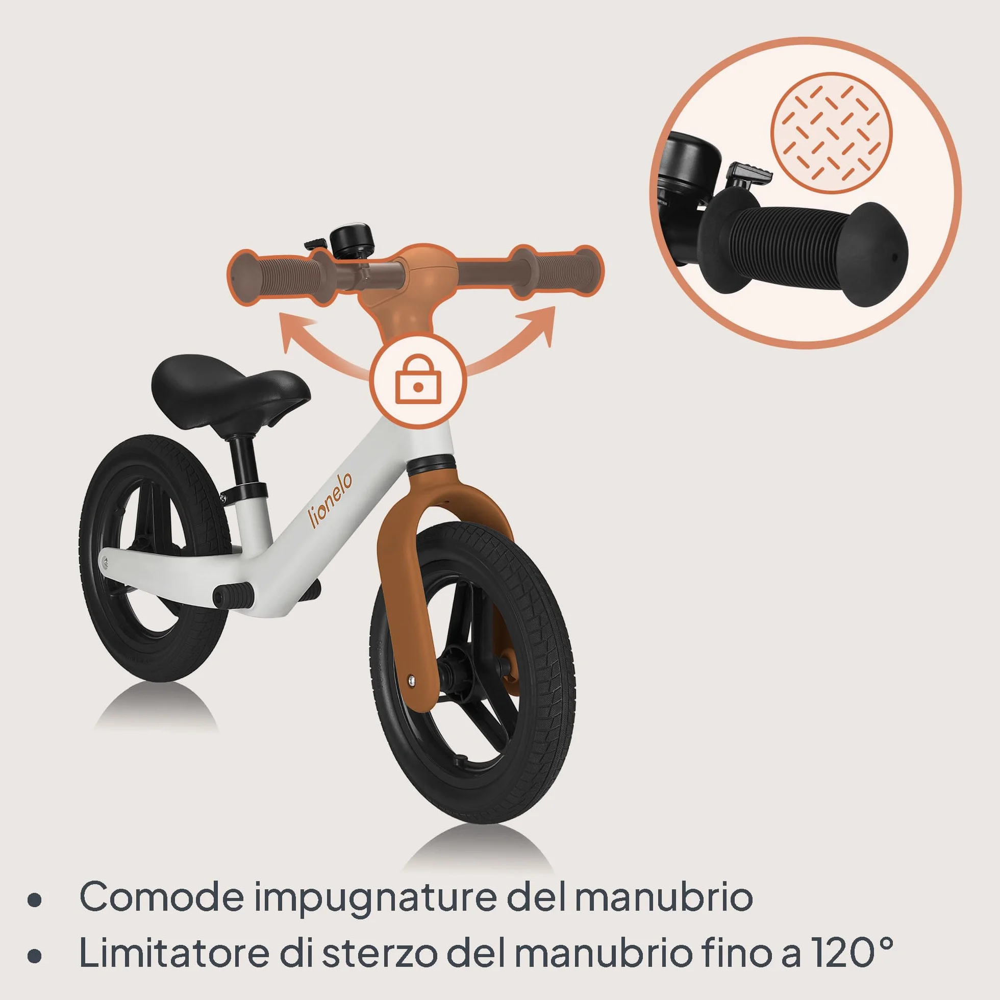 lionelo Bicicletta Senza Pedali TONI Per Bambini da 18 mesi a 30kg Ruote in Gomma PU da 25cm Poggiapiedi Cestino Sella e Manubrio Regolabili Impugnatura Antiscivolo Leggero Campanello