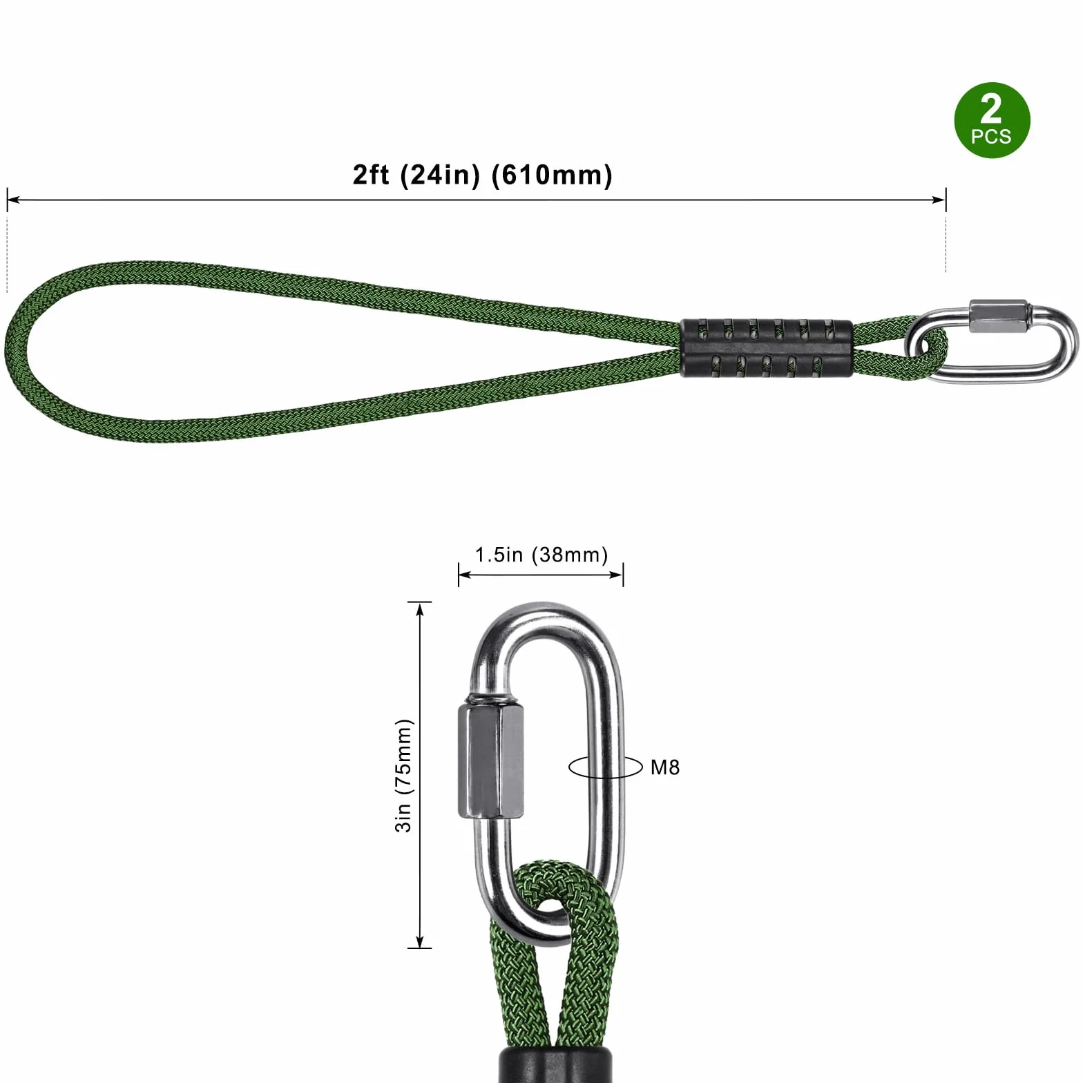 SELEWARE 2 corde di fissaggio per altalena, non regolabili, per altalena, amaca con moschettone, per esterni, per altalene, amache, yoga, 61 cm
