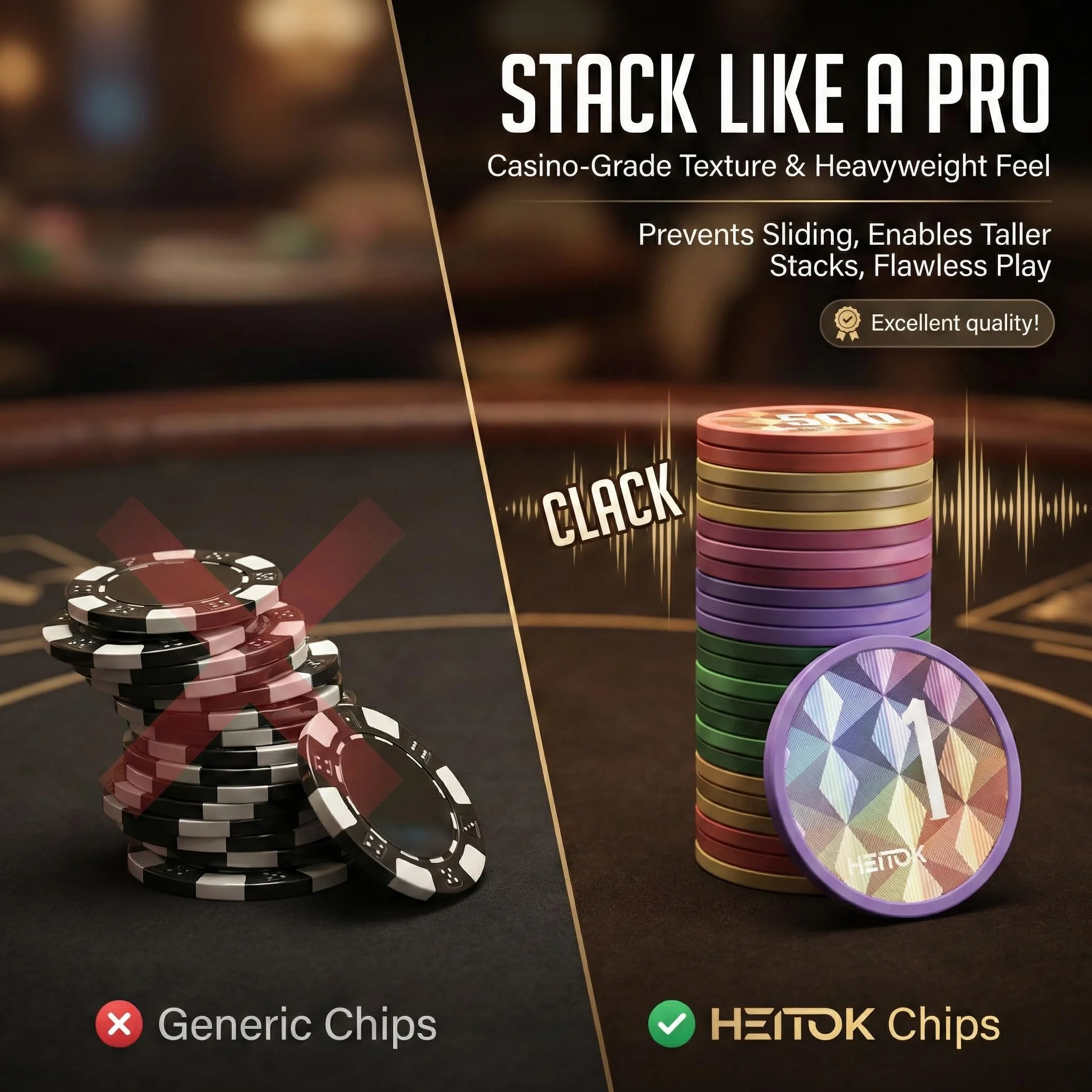 HEITOK Set da Poker 500 Fiches 11,5g Numerati con Anima in Metallo - Valigetta Alluminio Rinforzata, Bottone Dealer in Metallo, Carte e Dadi - Kit Texas Holdem Professionale per Adulti