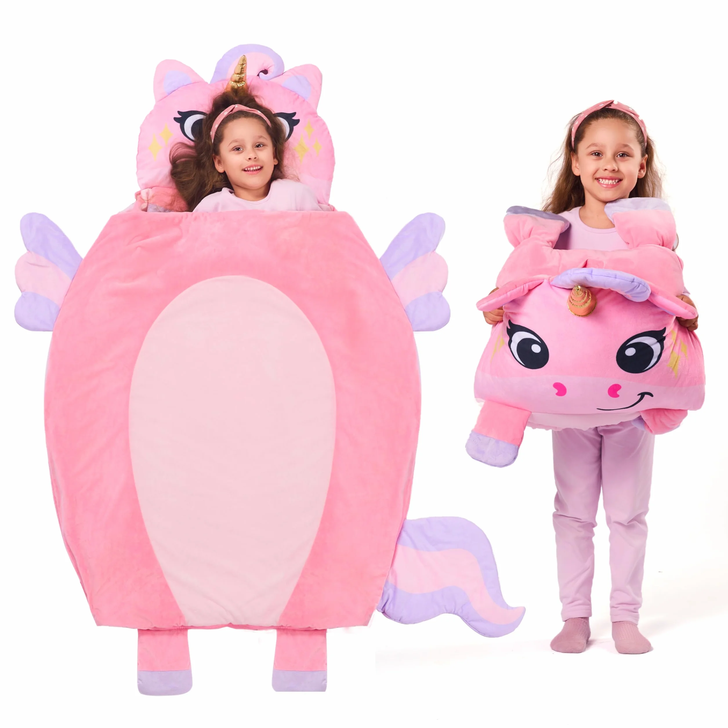 Joiedomi Sacco a pelo per bambini 152 x 99 cm con cuscino e coperta Sacco a pelo pieghevole 2 in 1 per ragazzi e ragazze