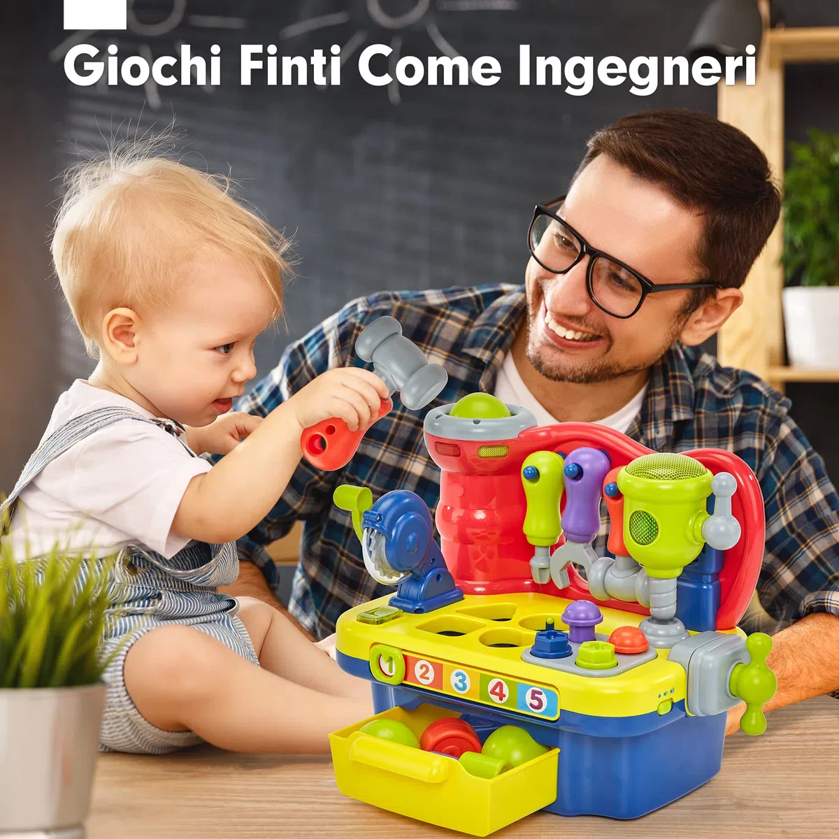 hahaland Giochi Bambini 1 Anno Banco da Lavoro con Suoni e Luce, Gioco Educativi per Bambino 2 3 Anni Regalo Bambino