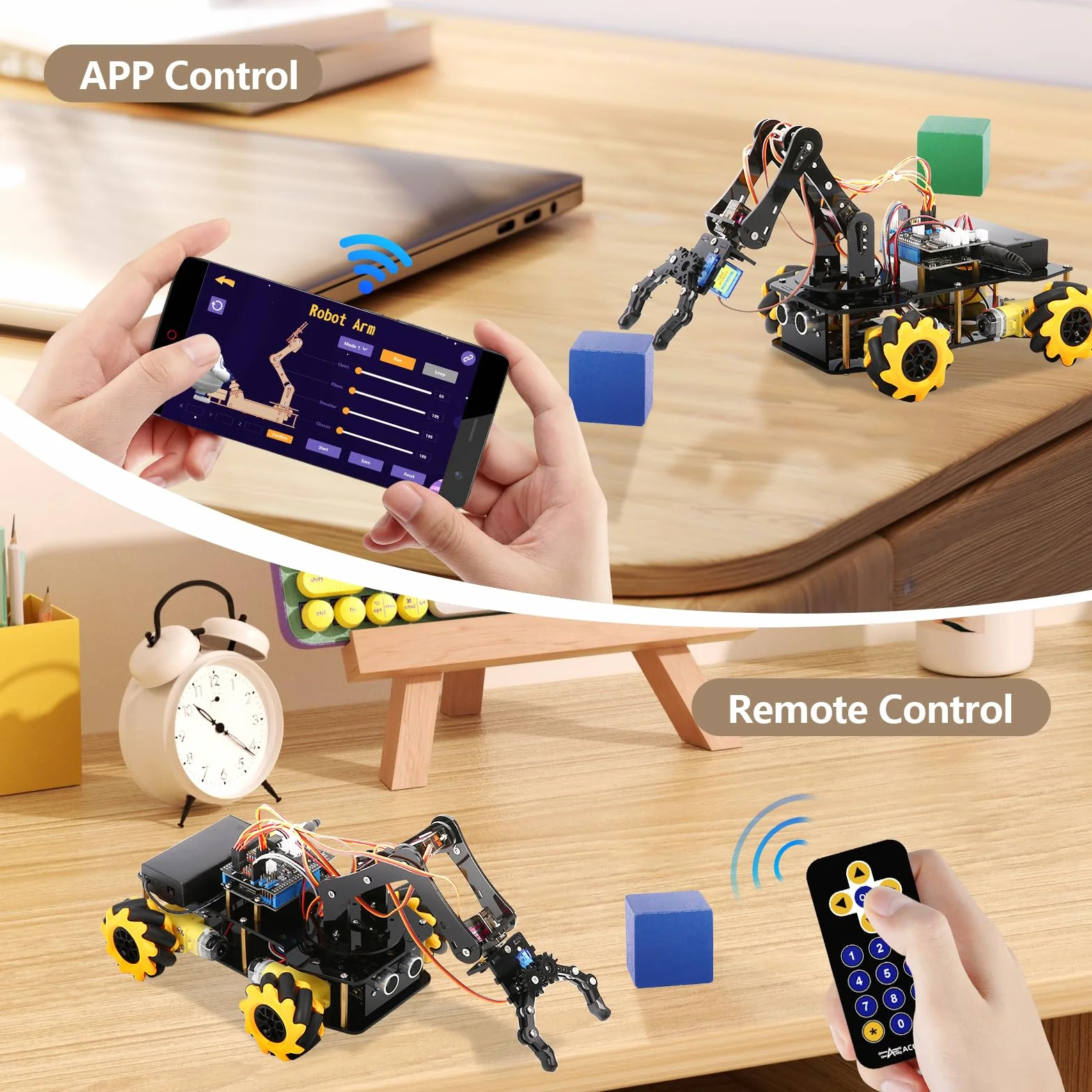 Robotica per bambini dai 8 ai 12 anni, kit di costruzione di auto con braccio robotico intelligente a 5DOF, giocattolo STEM, regalo per ragazzi/adolescenti/adulti, codifica ESP32-Arduino/Python, app e