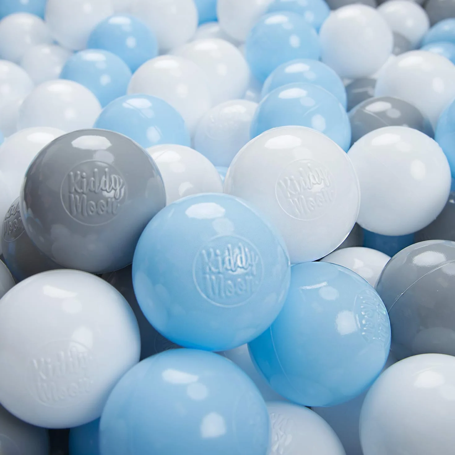 KiddyMoon 200 Palline/7Cm Palline Morbide Colorate Per Piscina Bambini Fatto In EU, Grigio/Bianco/Babyblue