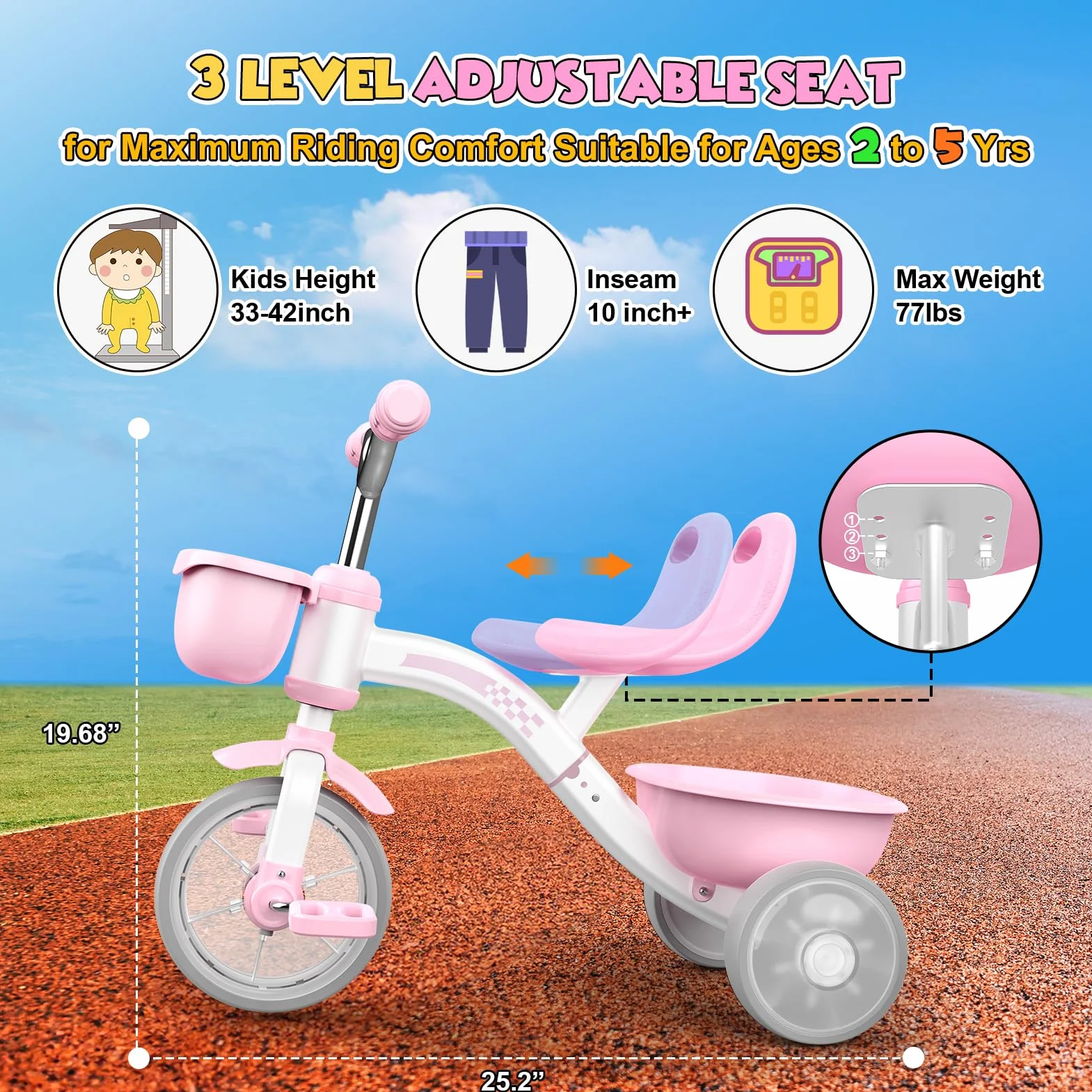 Braxel Triciclo Bambina per 2 3 4 5 Anni, Triciclo Evolutivo da 1 a 5 Anni con Cestello Portaoggetti, Adatto Come Regalo per Bambini, Rosa