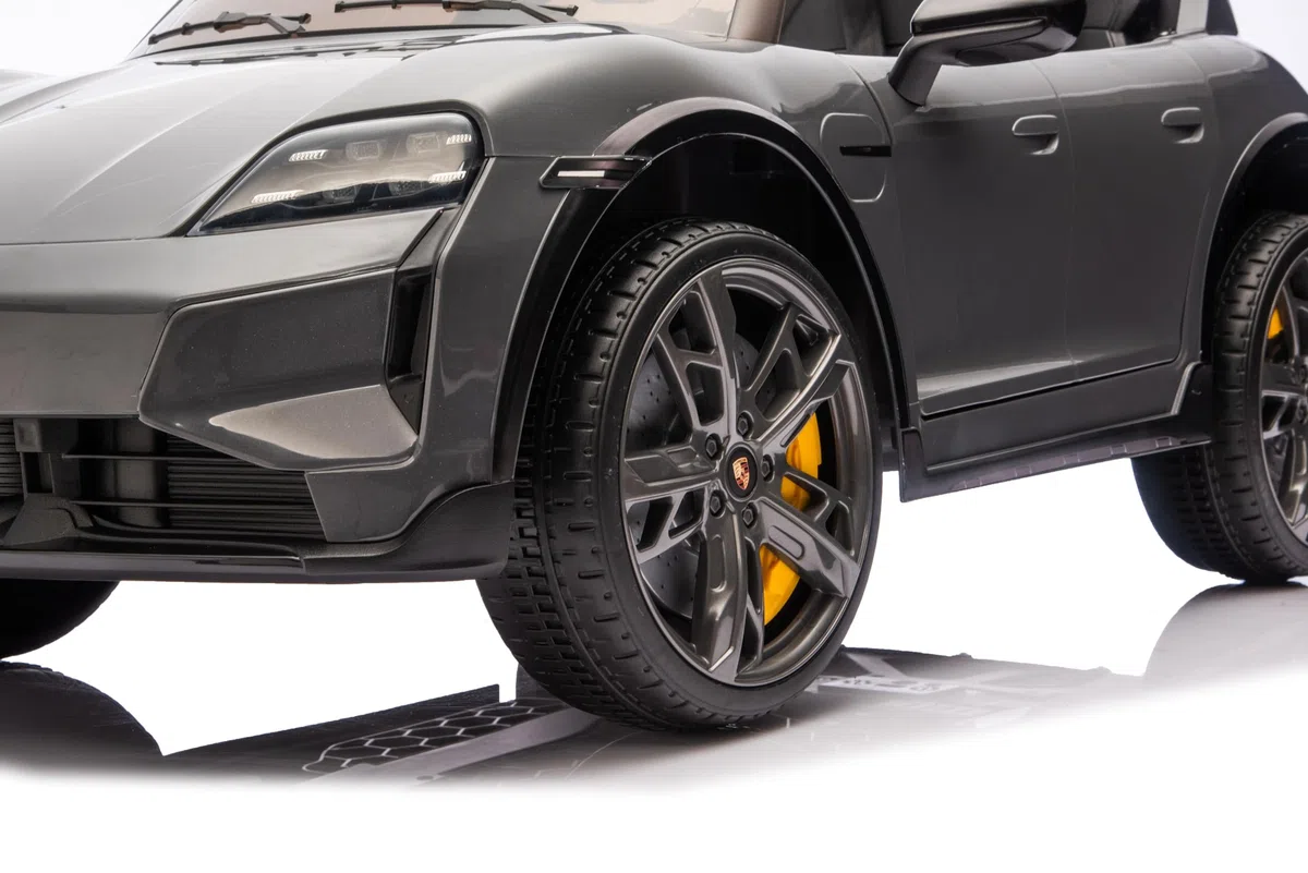 TOYSCAR Auto Elettrica per Bambini 12V Porsche Taycan Turbo S con Telecomando 2.4GHz, 2 Motori, Porte Apribili, Bluetooth Luci LED Tappetini, Macchina Elettrica Bambino (Nero)