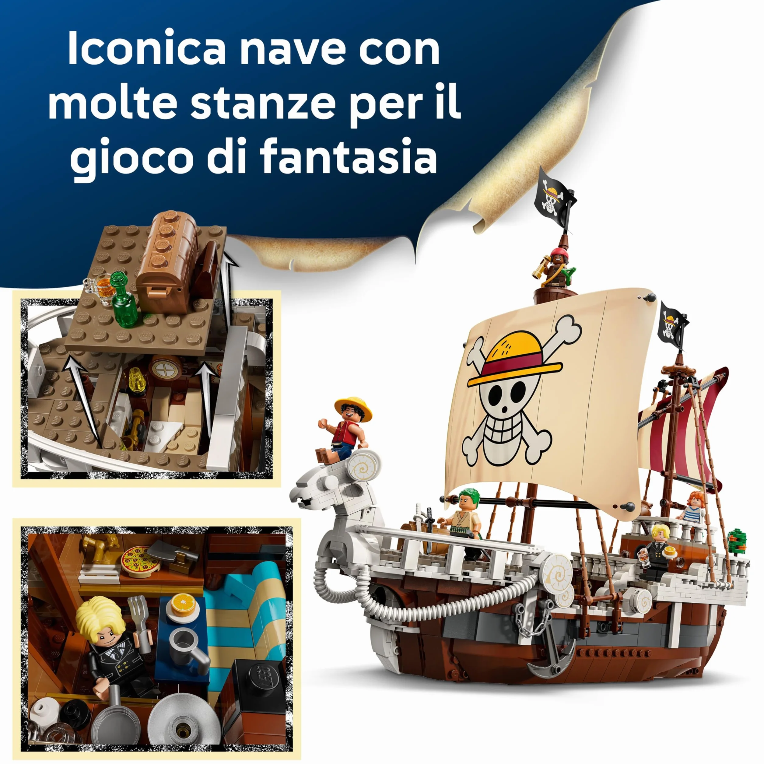 LEGO ONE PIECE La Nave Pirata Going Merry - Modello di Barca Giocattolo da Esposizione con 5 Minifigure tra cui Luffy, Zoro e Nami - Regalo per Bambini, Bambine e Fan degli Anime da 10 Anni - 75639
