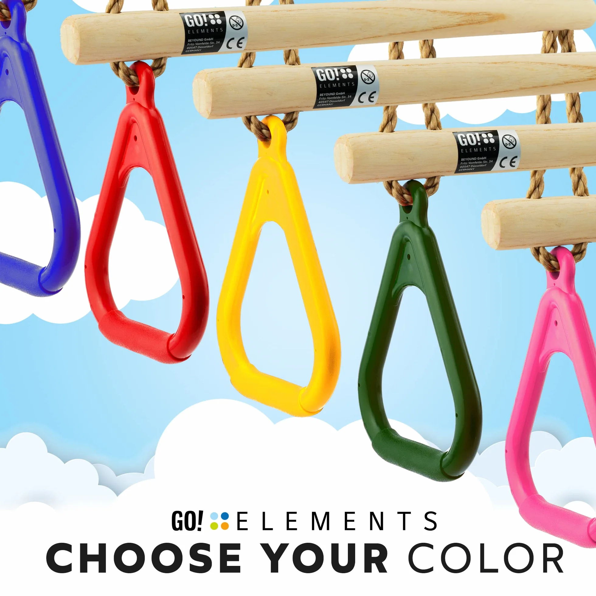 GO!elements altalena a trapezio per bambini - Sedile Altalena bimbi - Seggiolino Altalena Bambini - Sedili per Altalena per Bambini da Giardino - Altezza Regolabile - Antiscivolo - Colore: Rosa