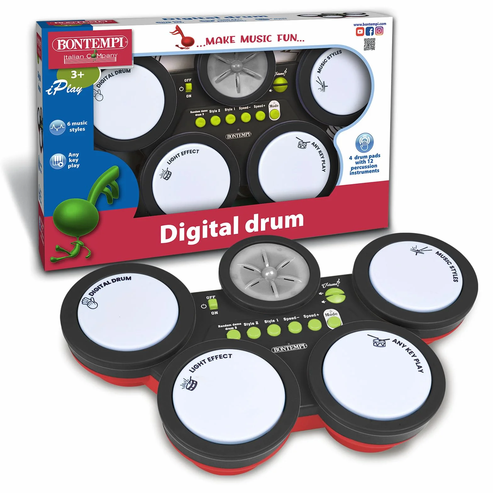 Bontempi | BeatLume - Percussioni Elettroniche che Illuminano e Incantano, Nero, 390x250x65 mm