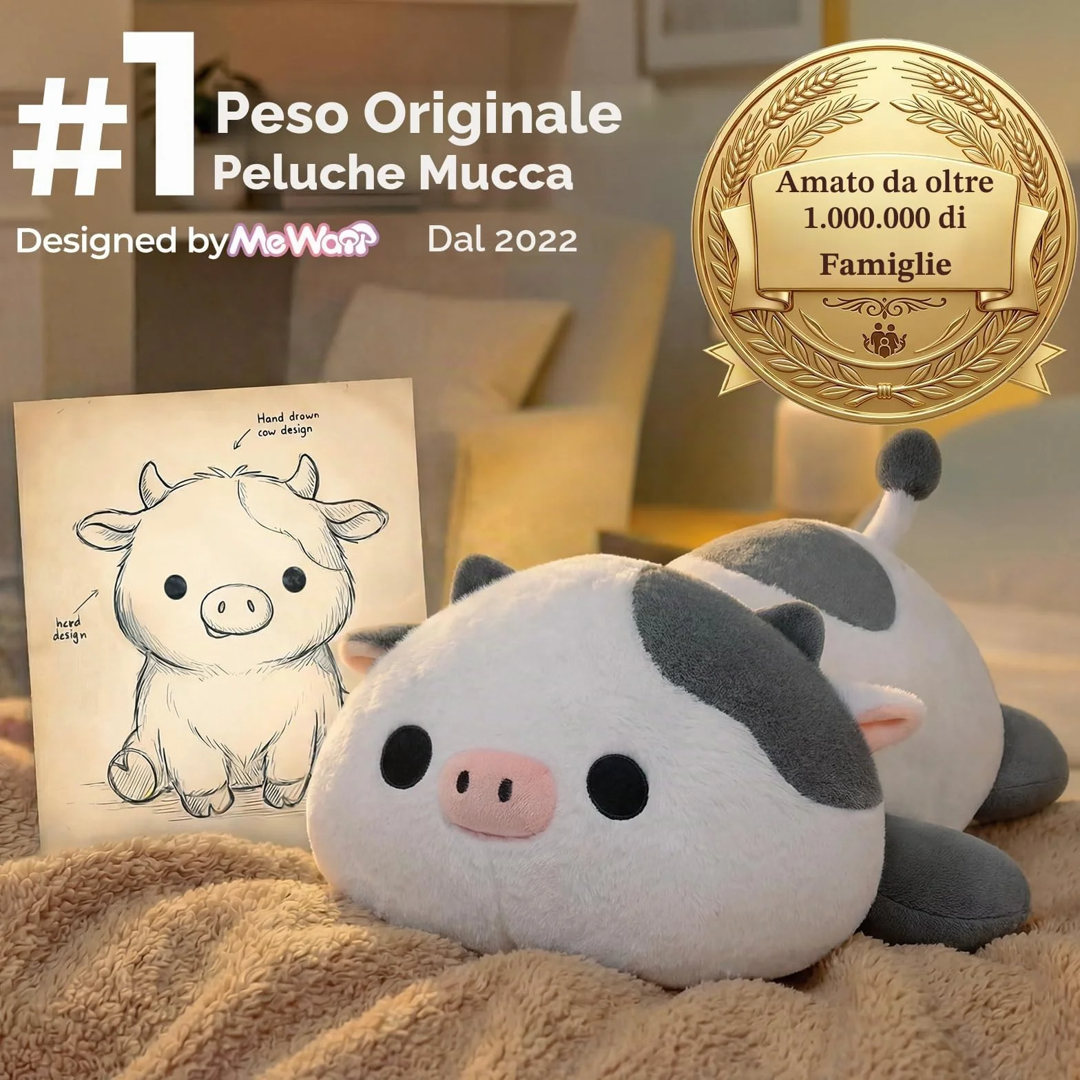 Mewaii Peluche Ponderato Mucca Grigia Bianca 58CM 4.0 Lbs – Cuscino Giocattolo Kawaii Morbido e Confortevole, Compleanno e Occasioni Speciali