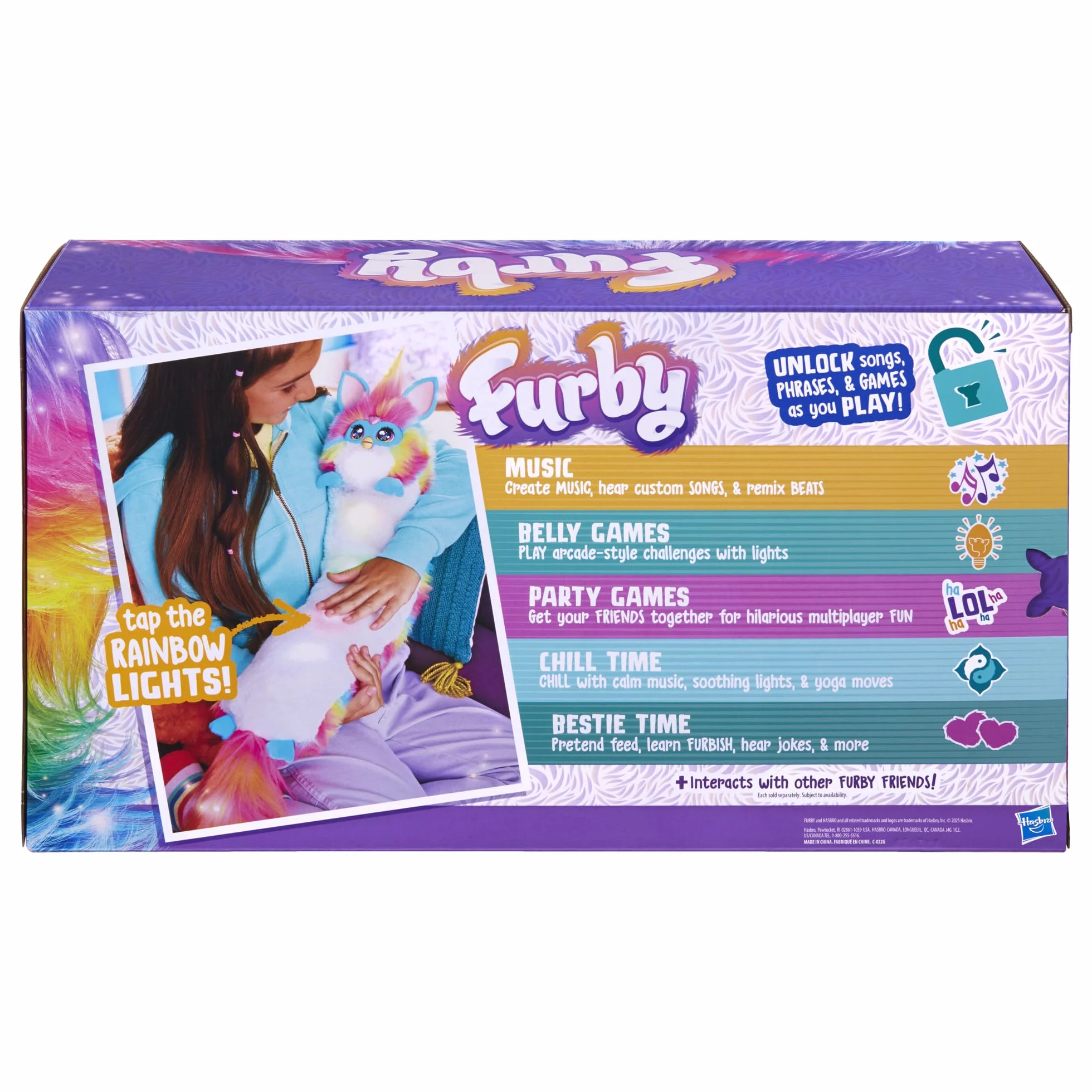 Peluche interattivo DJ Furby, musica e luci, 5 modalità, oltre 1.000 combo, parla inglese e furbish, 6+