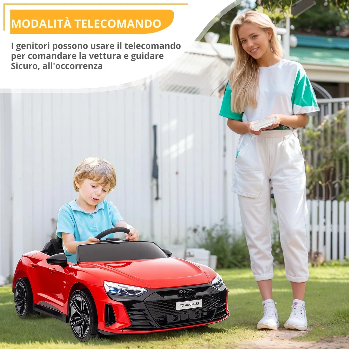 AUDI RS E-tron 12V Auto Elettrica per Bambini 3-5 Anni con Doppi Motori, MP3, Telecomando Rosso