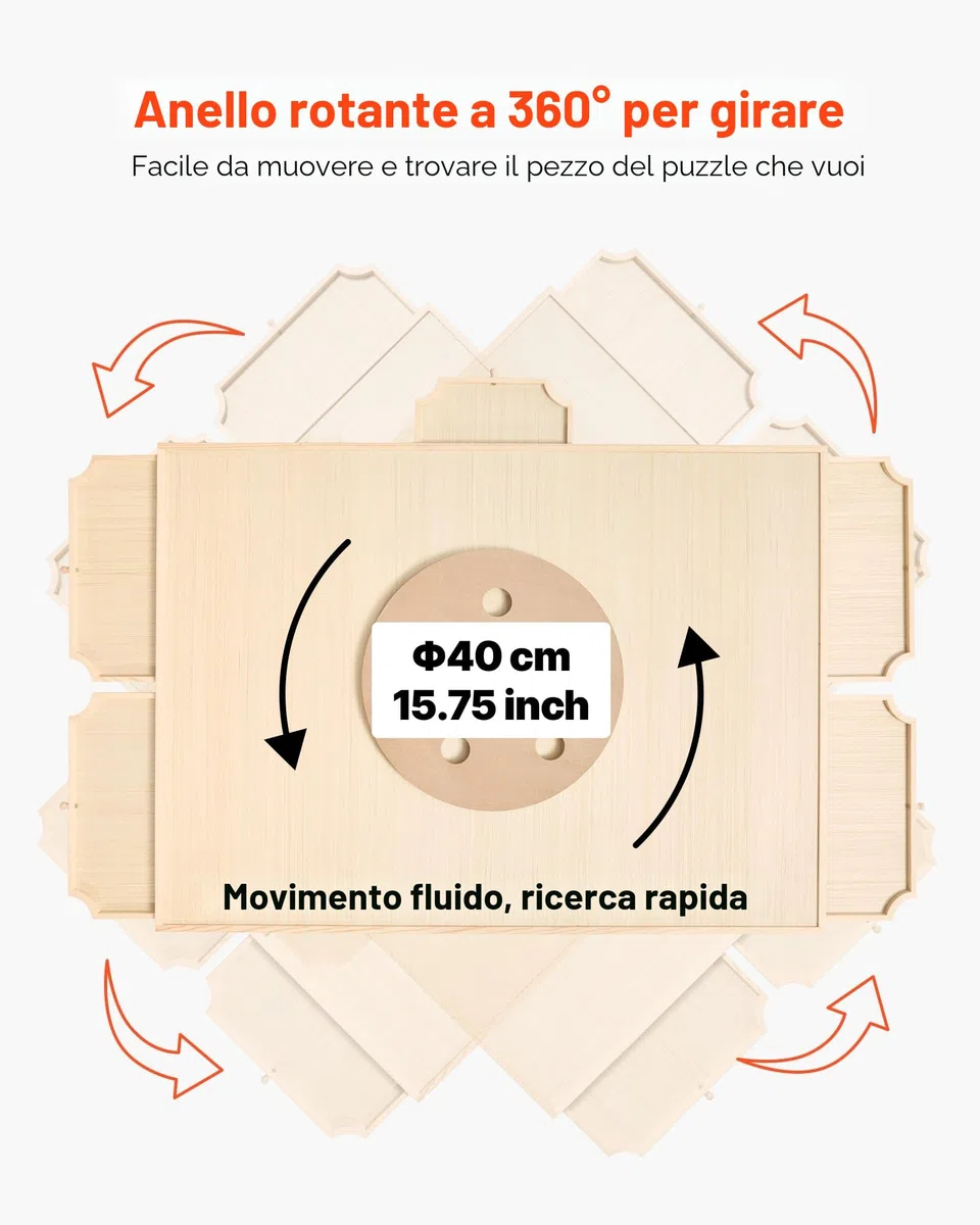 VEVOR Tavolo per Puzzle 1020 x 745 mm da 2000 Pezzi, Set da Tavolo per Puzzle Standard Portatili in Legno con 5 Cassetti e Coperchio, Anello di Base Rotante a 360° per Adulti, Facile da Riporre